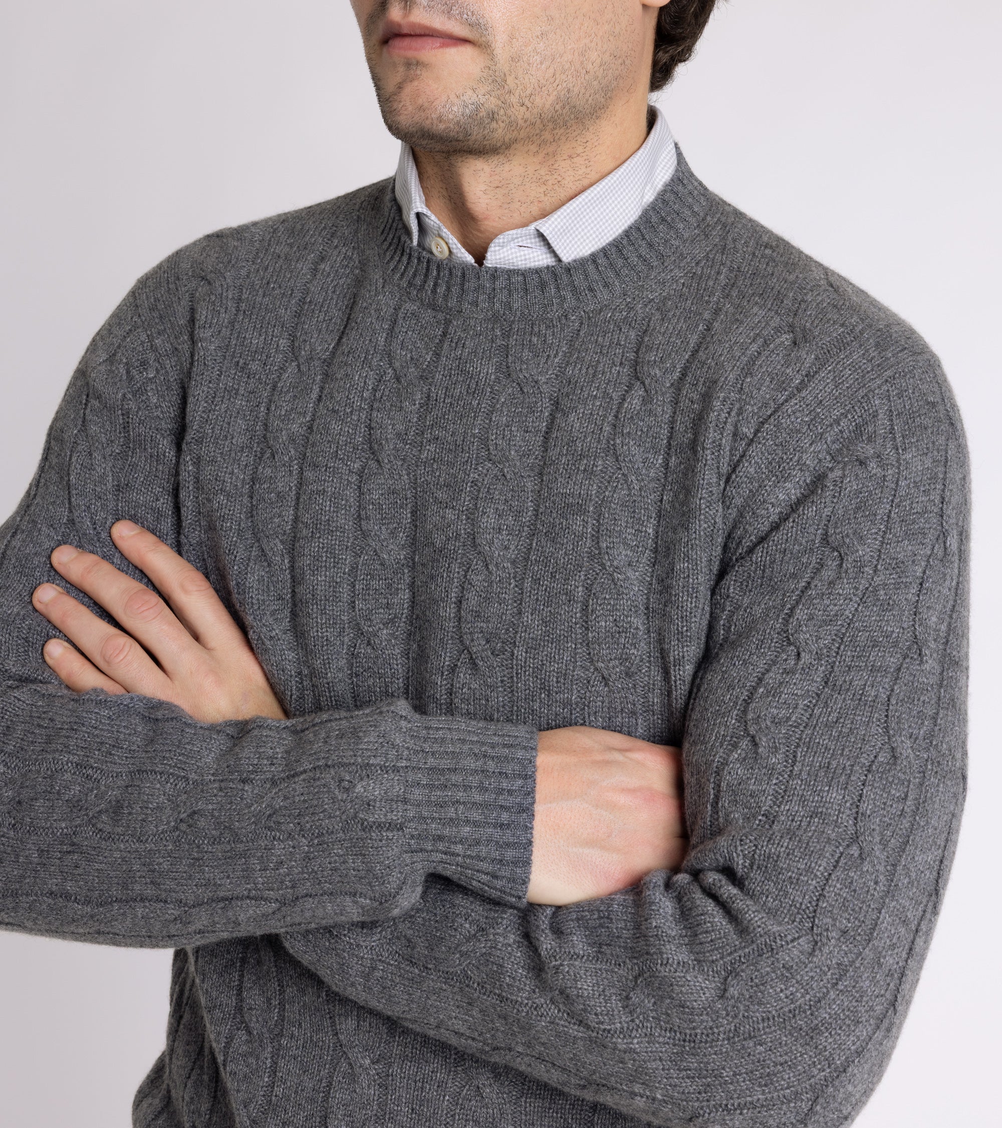 Trunk Hart Cashmere Cable Knit Crew Neck Sweater: Grey