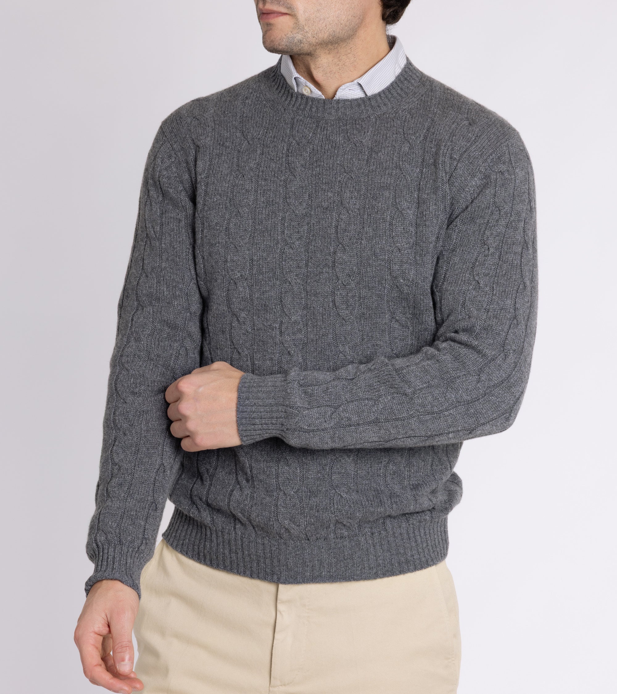 Trunk Hart Cashmere Cable Knit Crew Neck Sweater: Grey
