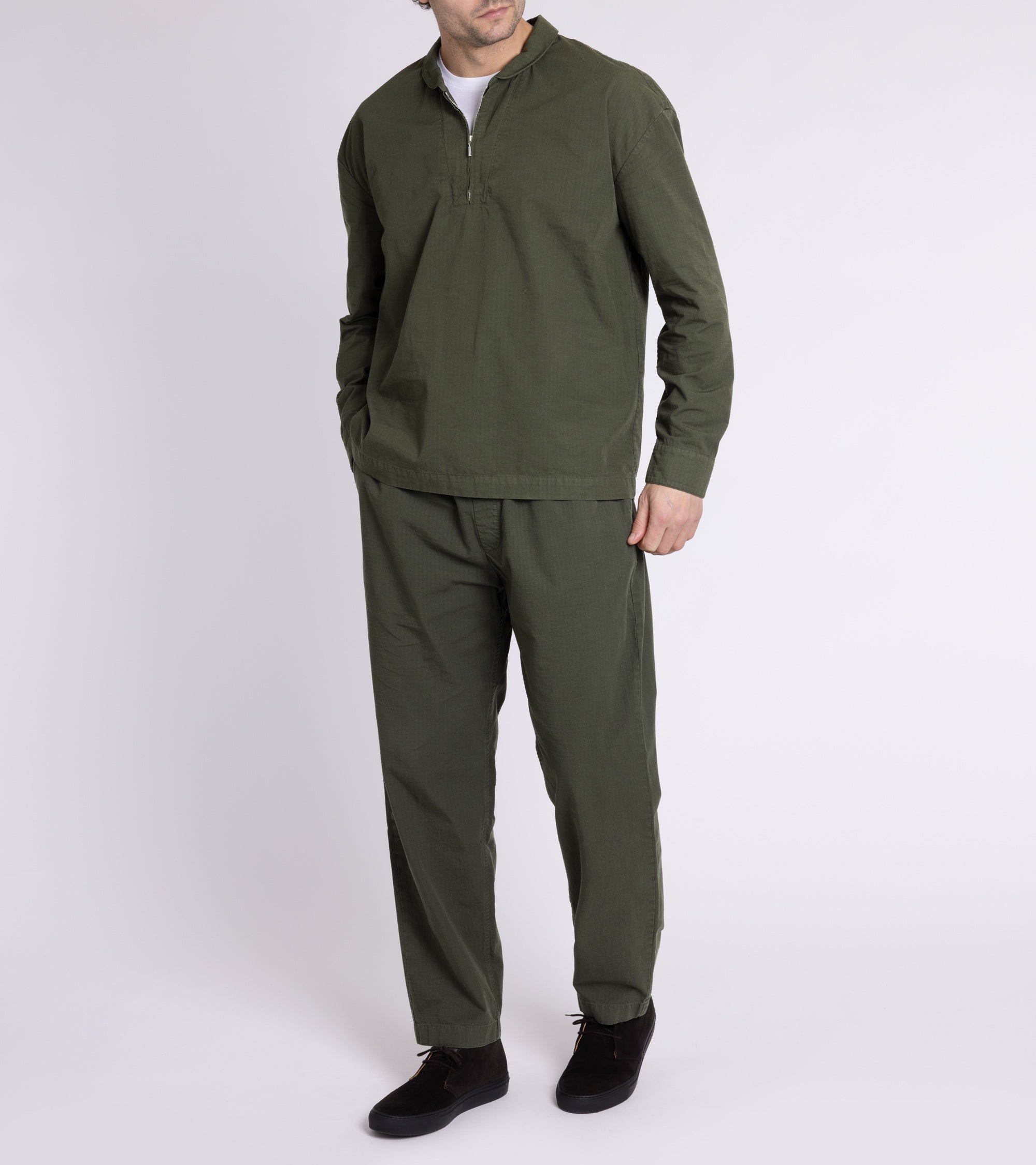 A Kind of Guise Chao Cotton Fishermen's Half Zip Shirt: Dark Woods