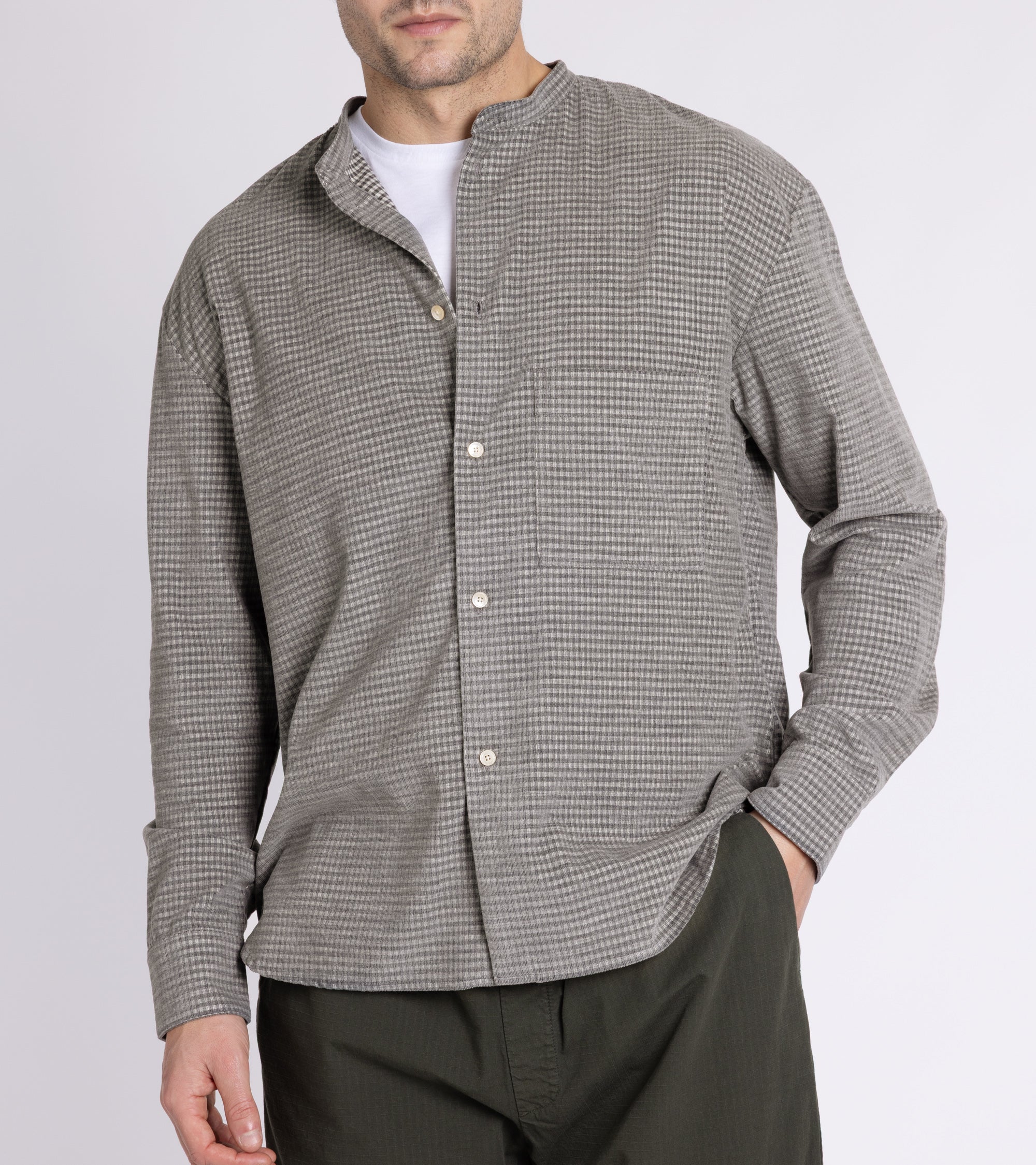 A Kind of Guise Seifur Cotton Corduroy Check Shirt: Grey