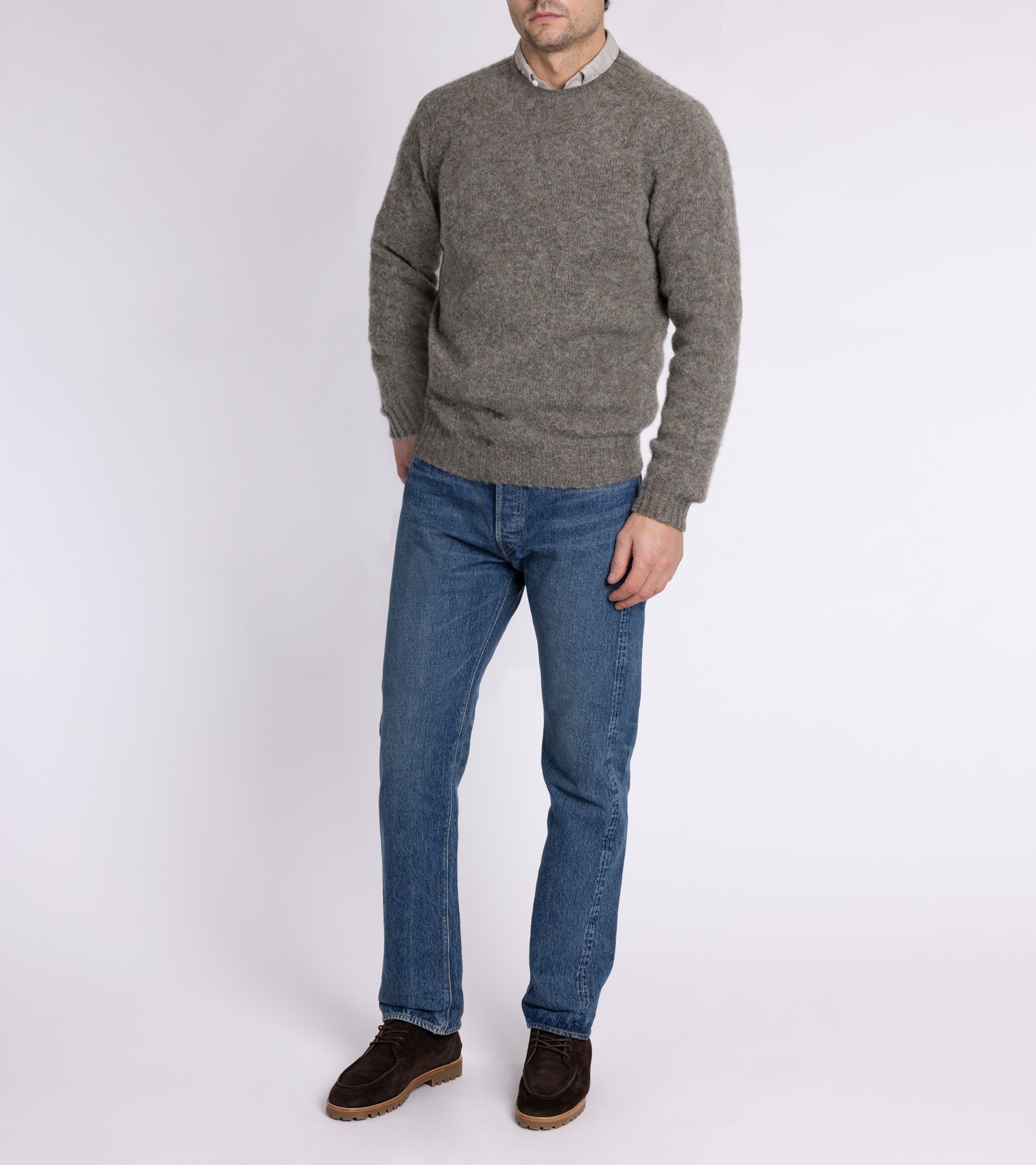 Trunk Goswell Brushed Lambswool Crew Neck Sweater: Dark Natural