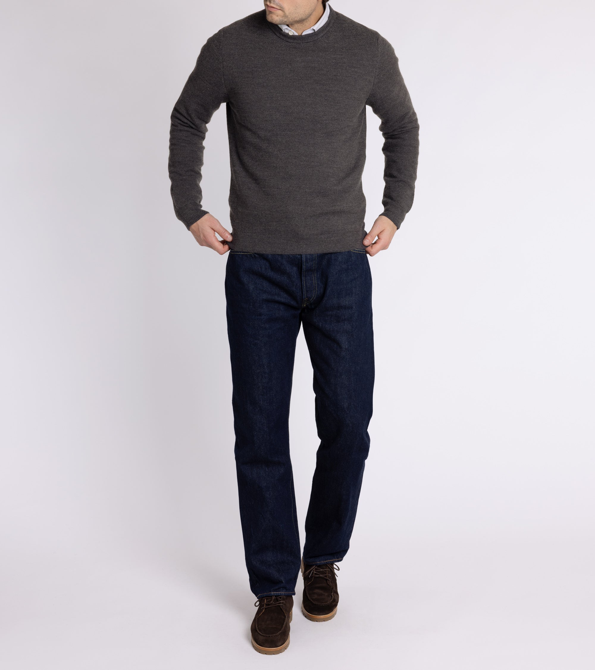 Zanone Wool Honeycomb Crew Neck Sweater: Grey