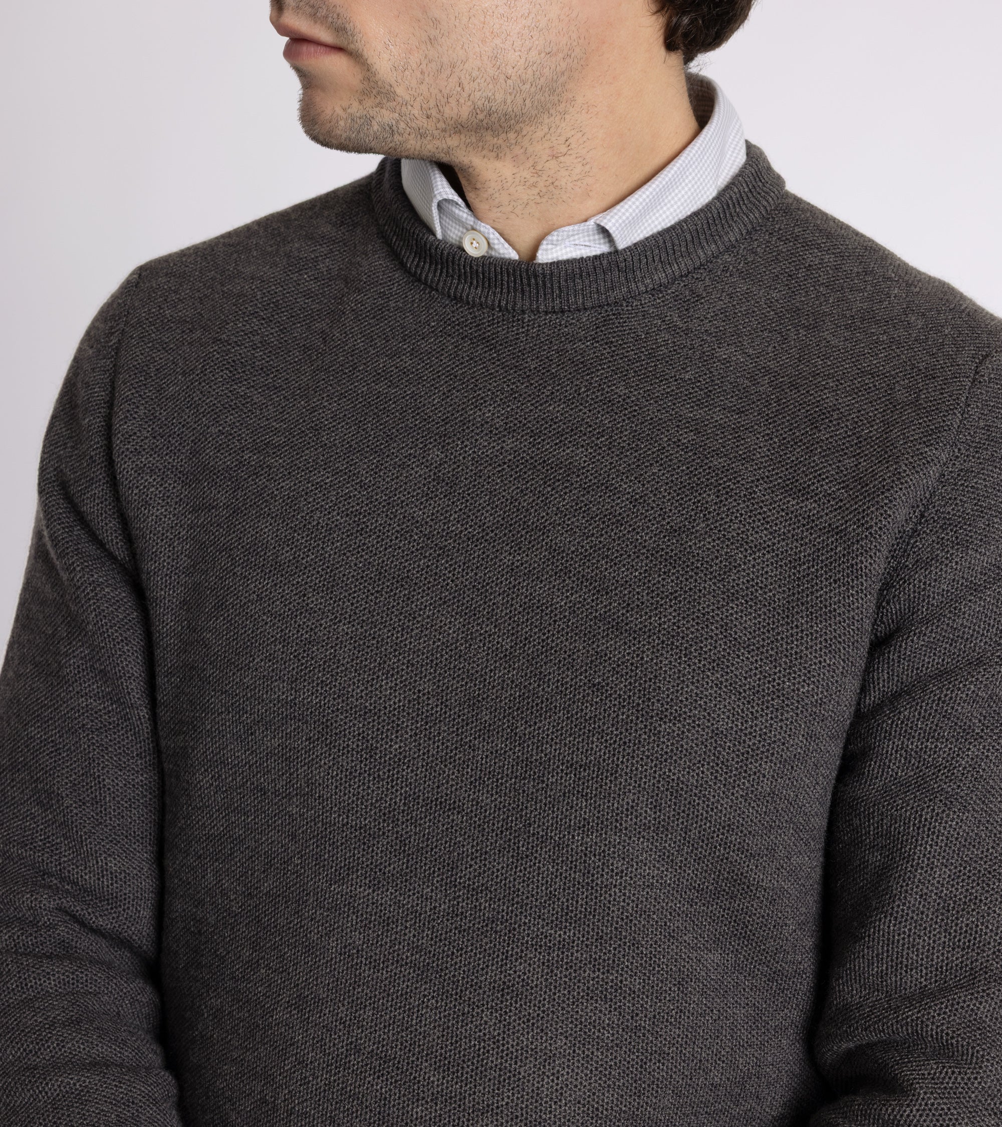 Zanone Wool Honeycomb Crew Neck Sweater: Grey