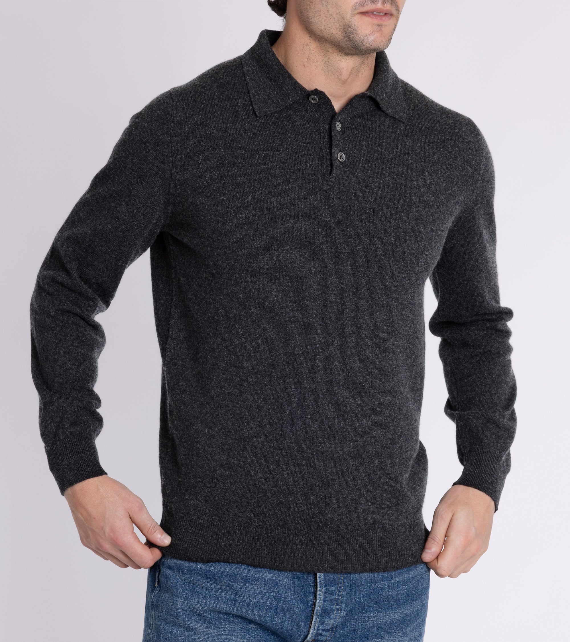 Trunk Hayne Cashmere Knit Polo Shirt: Charcoal