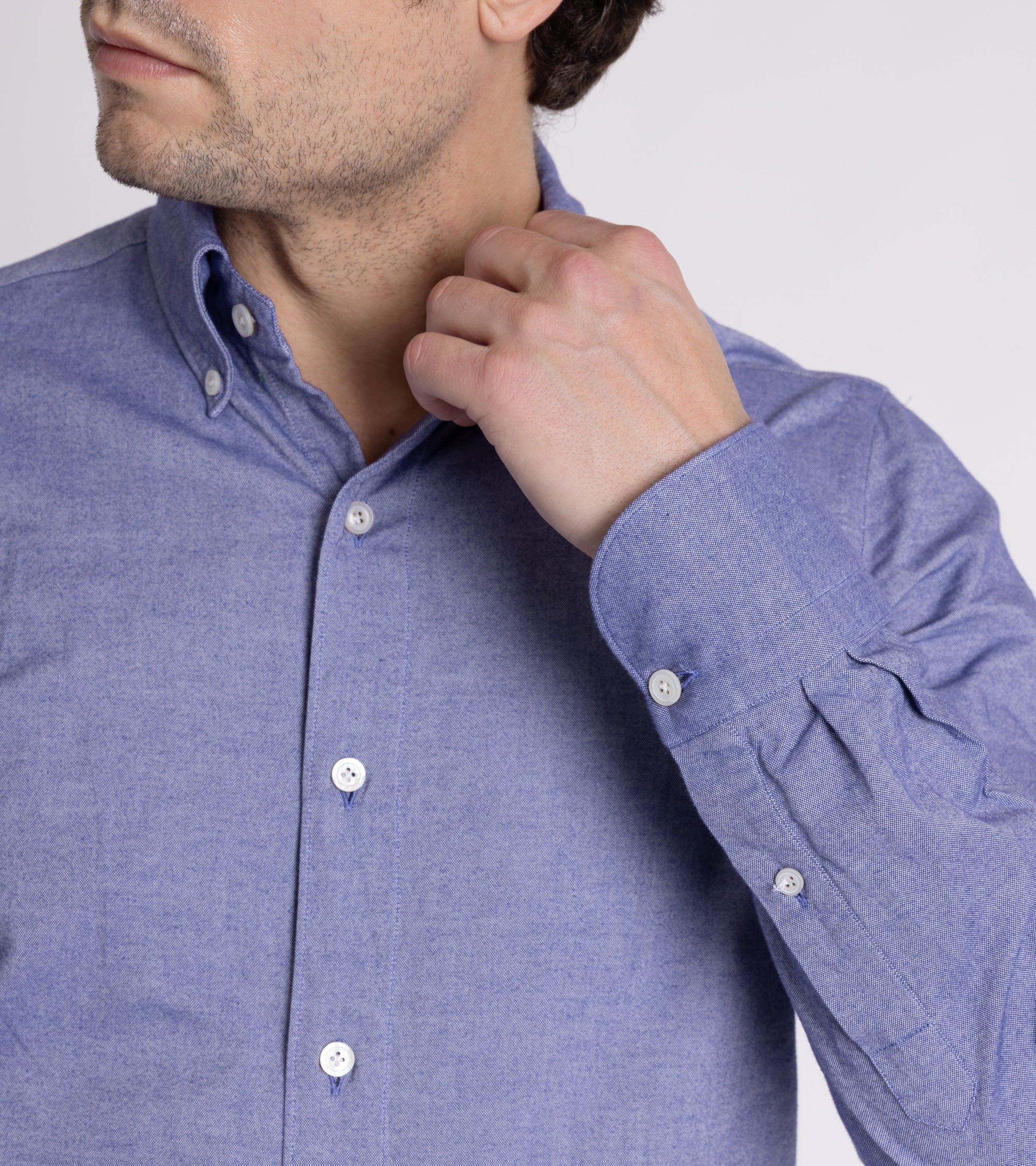 Finamore Gaeta Brushed Oxford Cotton Leonardo Sport Shirt: Ink Blue