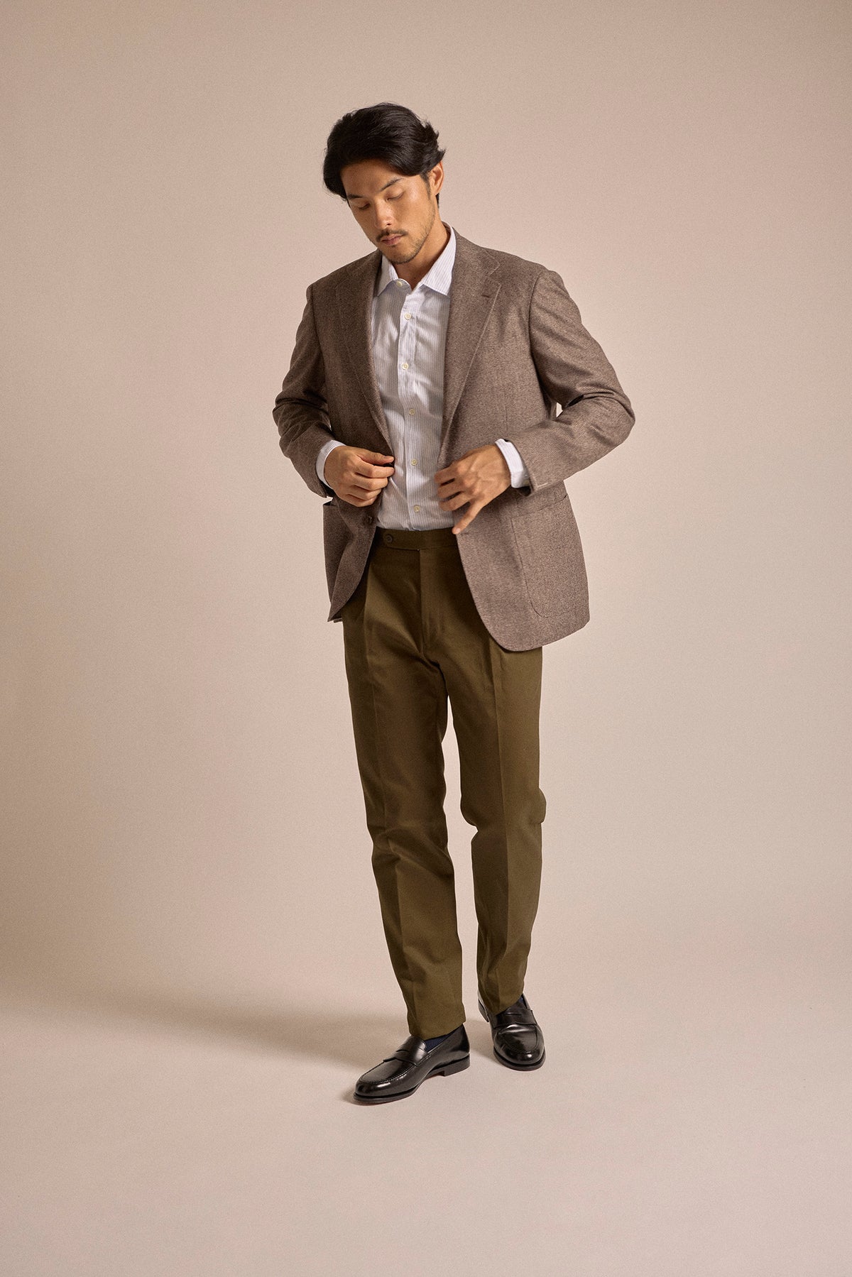 Ring Jacket Fox Brothers Micro Check Wool Jacket: Brown
