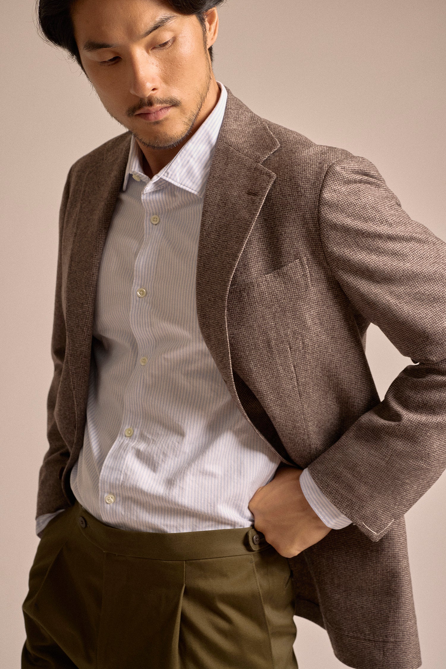 Ring Jacket Fox Brothers Micro Check Wool Jacket: Brown