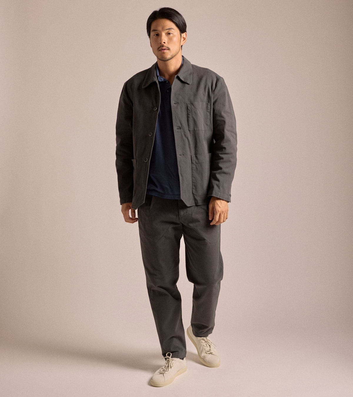 Barena Visal Mante Cotton Twill Overshirt in lead, product photo.
