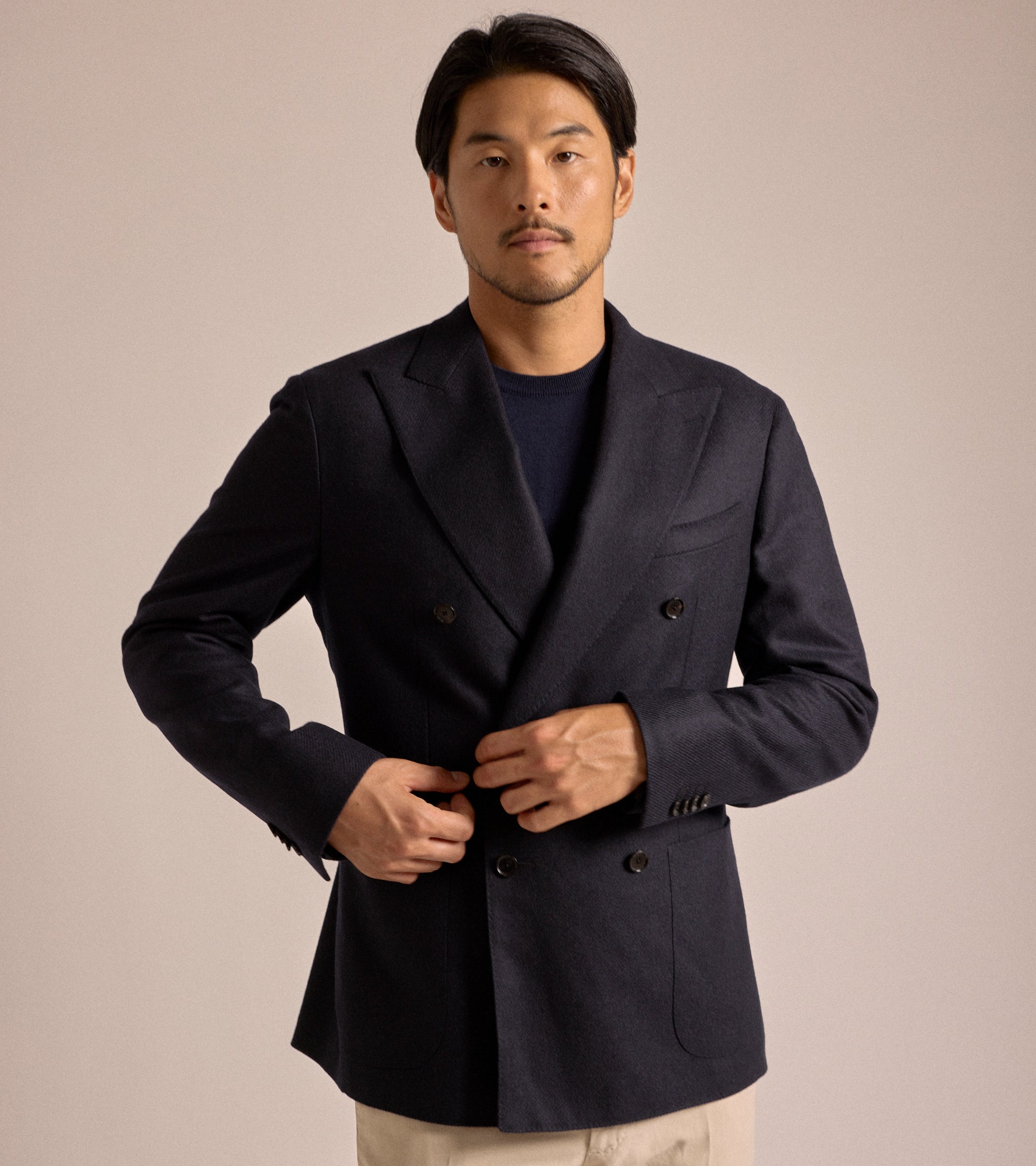 Caruso Aida Wool Cashmere Twill Double Breasted Jacket: Navy