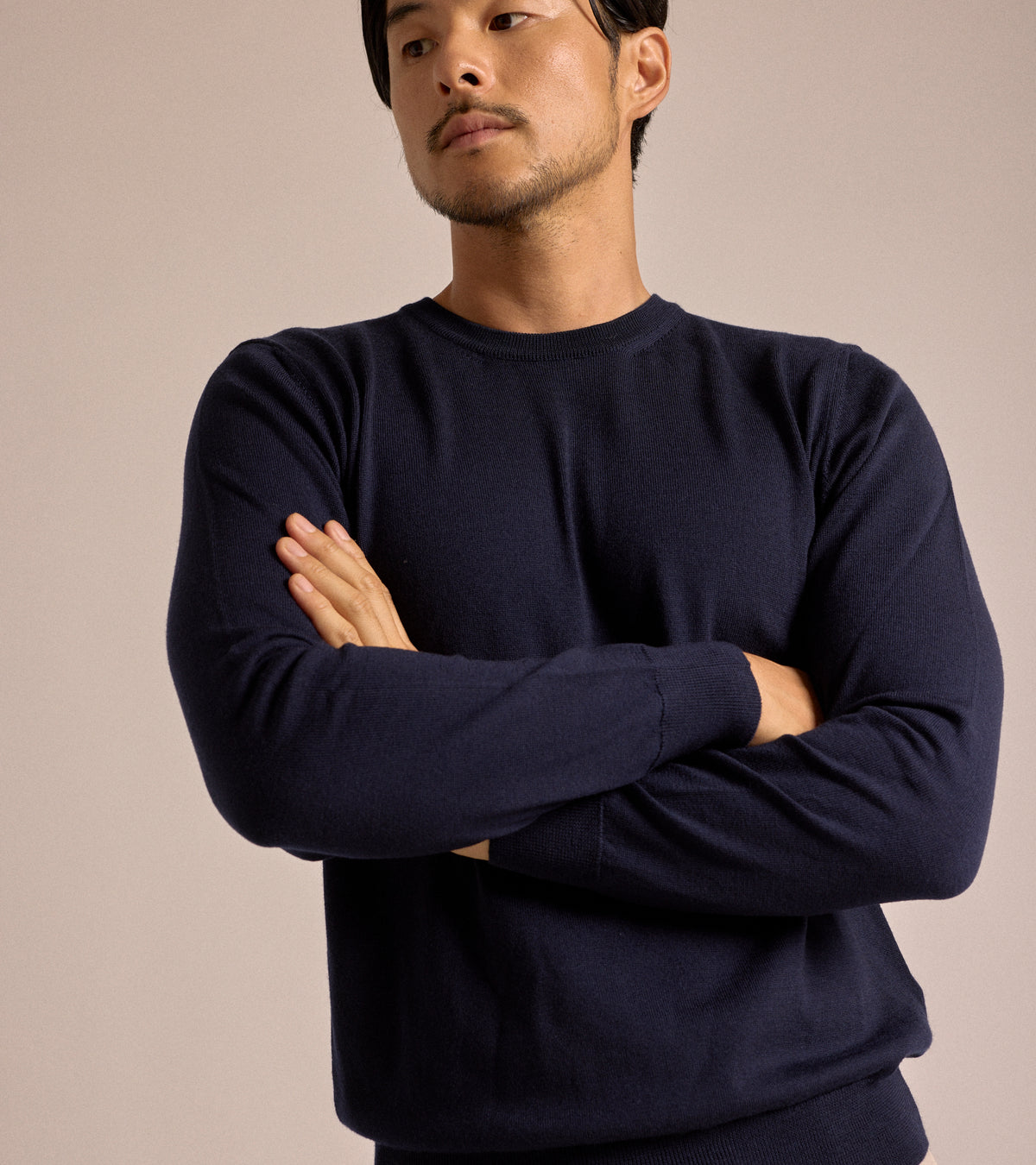 Trunk Harley Merino Crew Neck Sweater in navy, product photo.