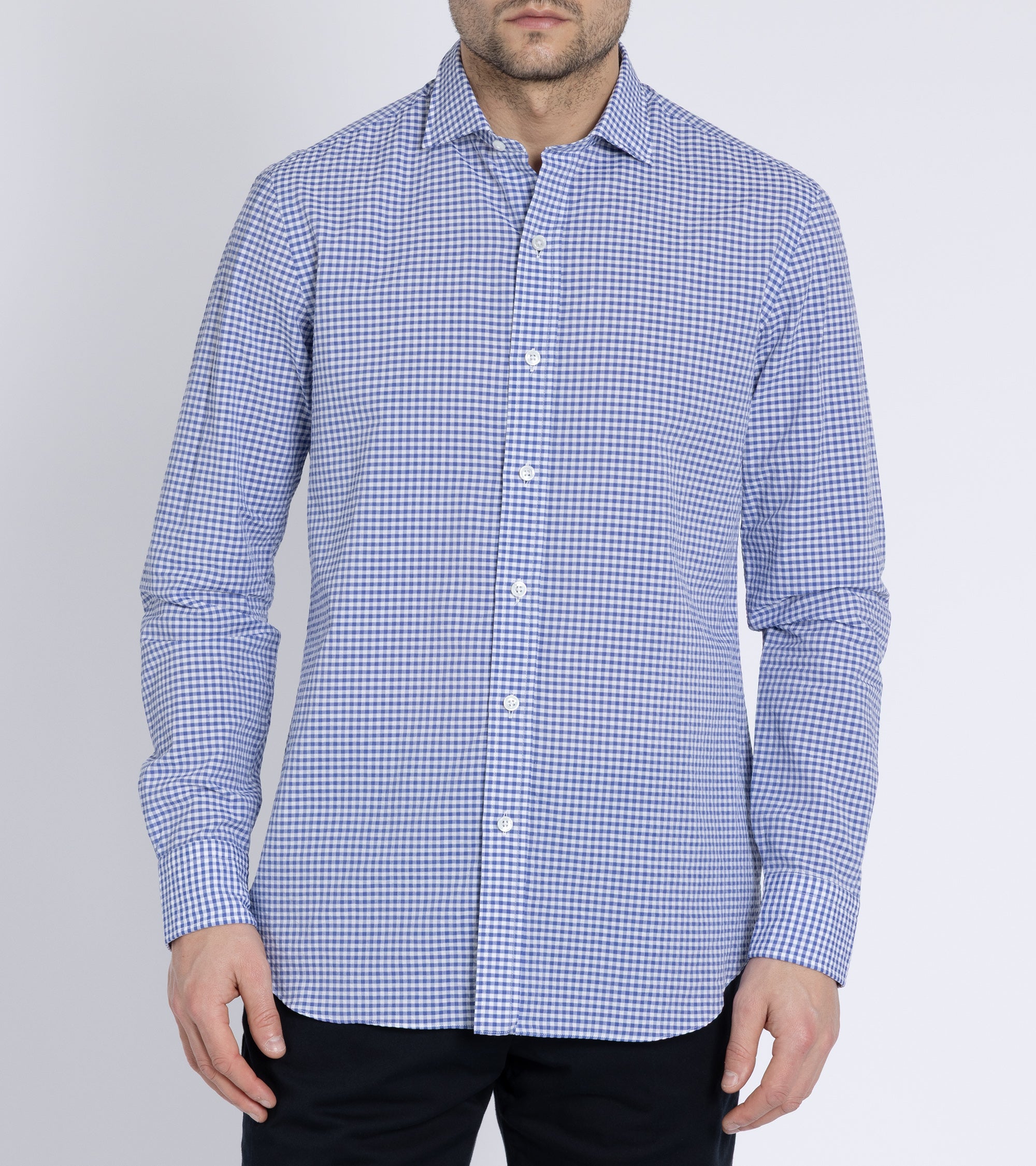 Salvatore Piccolo Seersucker Check Shirt: Navy