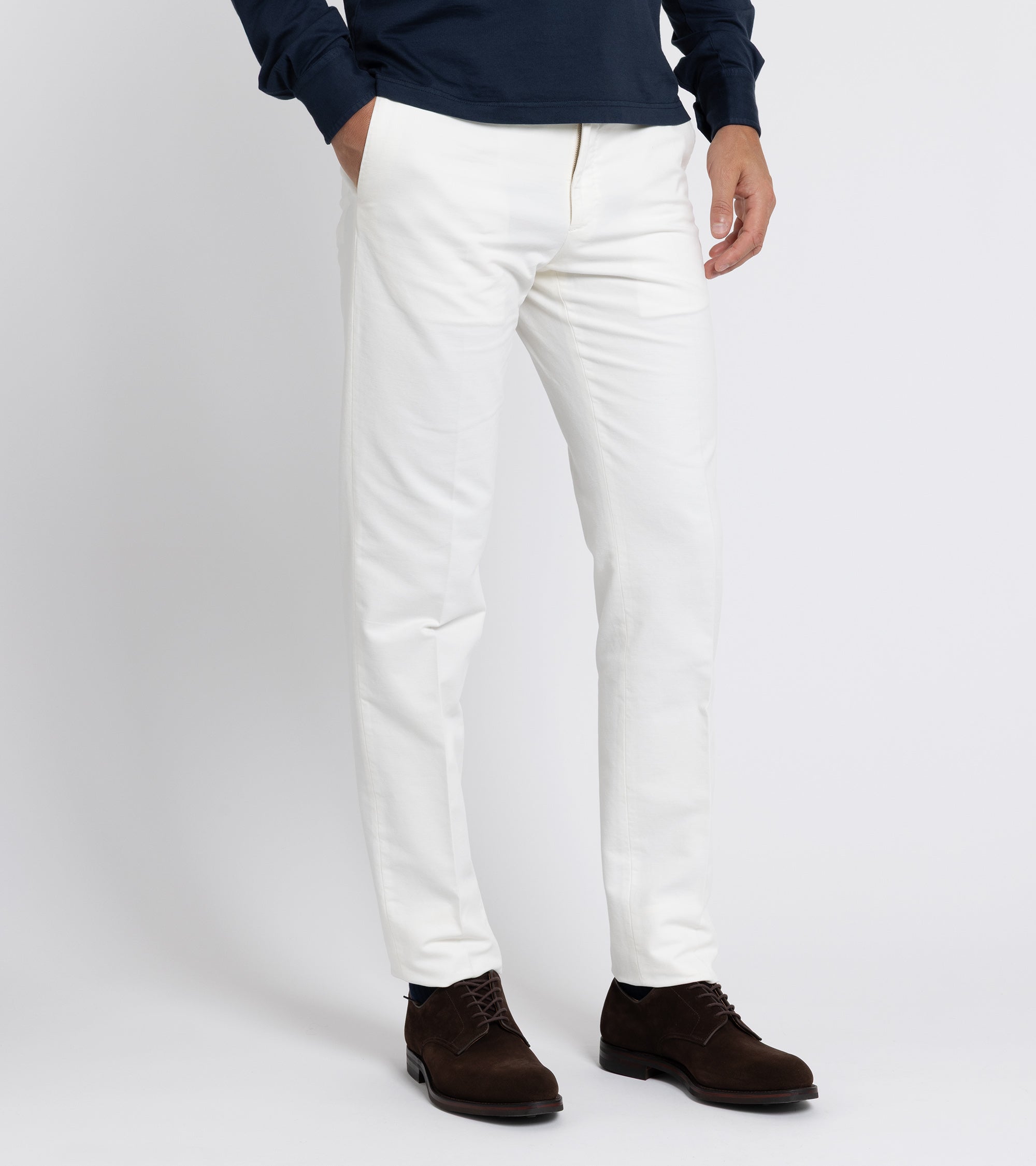 Incotex Regular High Cotton Doeskin Trousers: White