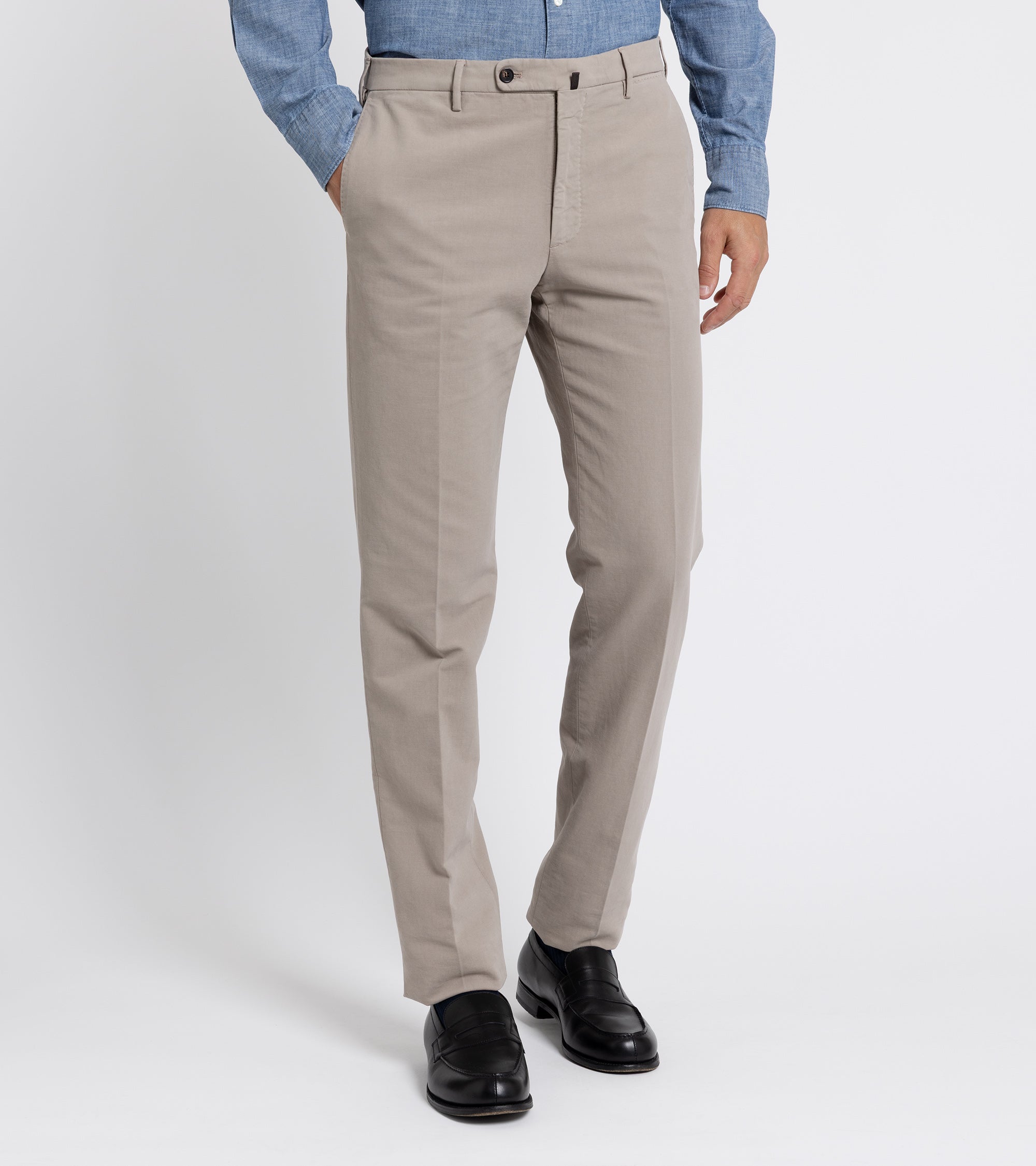 Incotex Regular High Cotton Doeskin Trousers: Greige