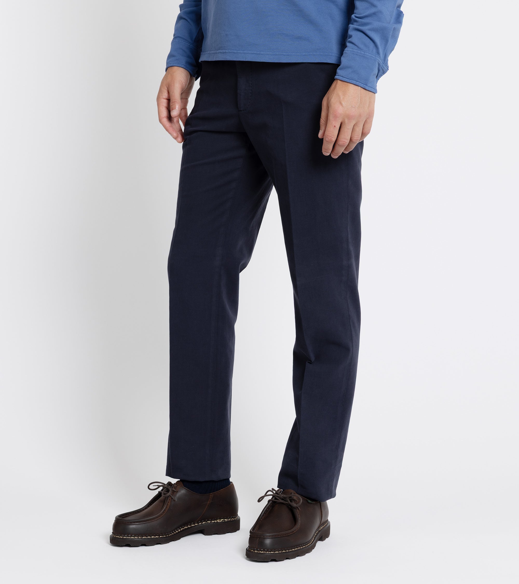 Incotex Regular High Cotton Doeskin Trousers: Navy