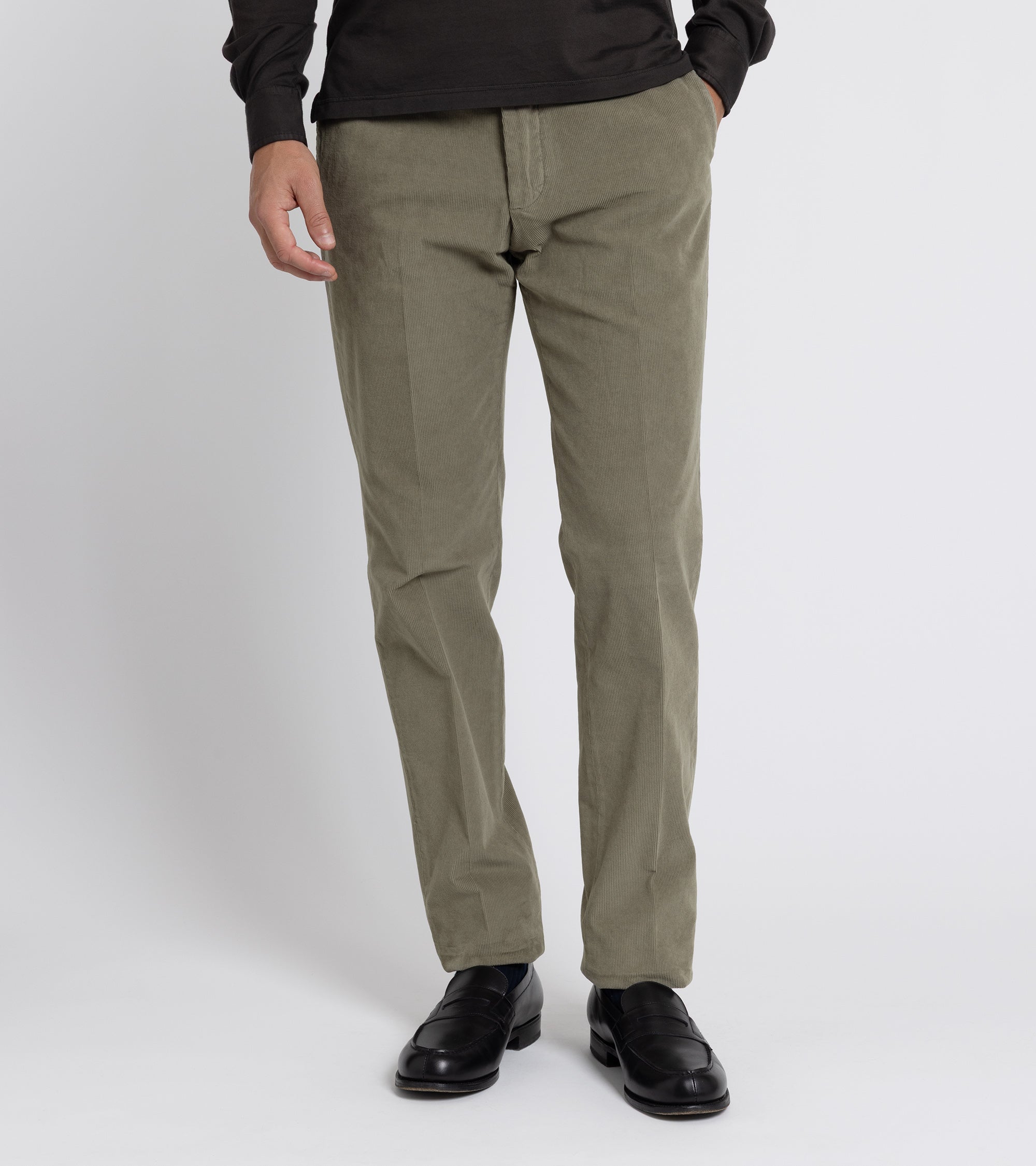 Incotex Regular Overdyed Cotton Corduroy Trousers: Sage