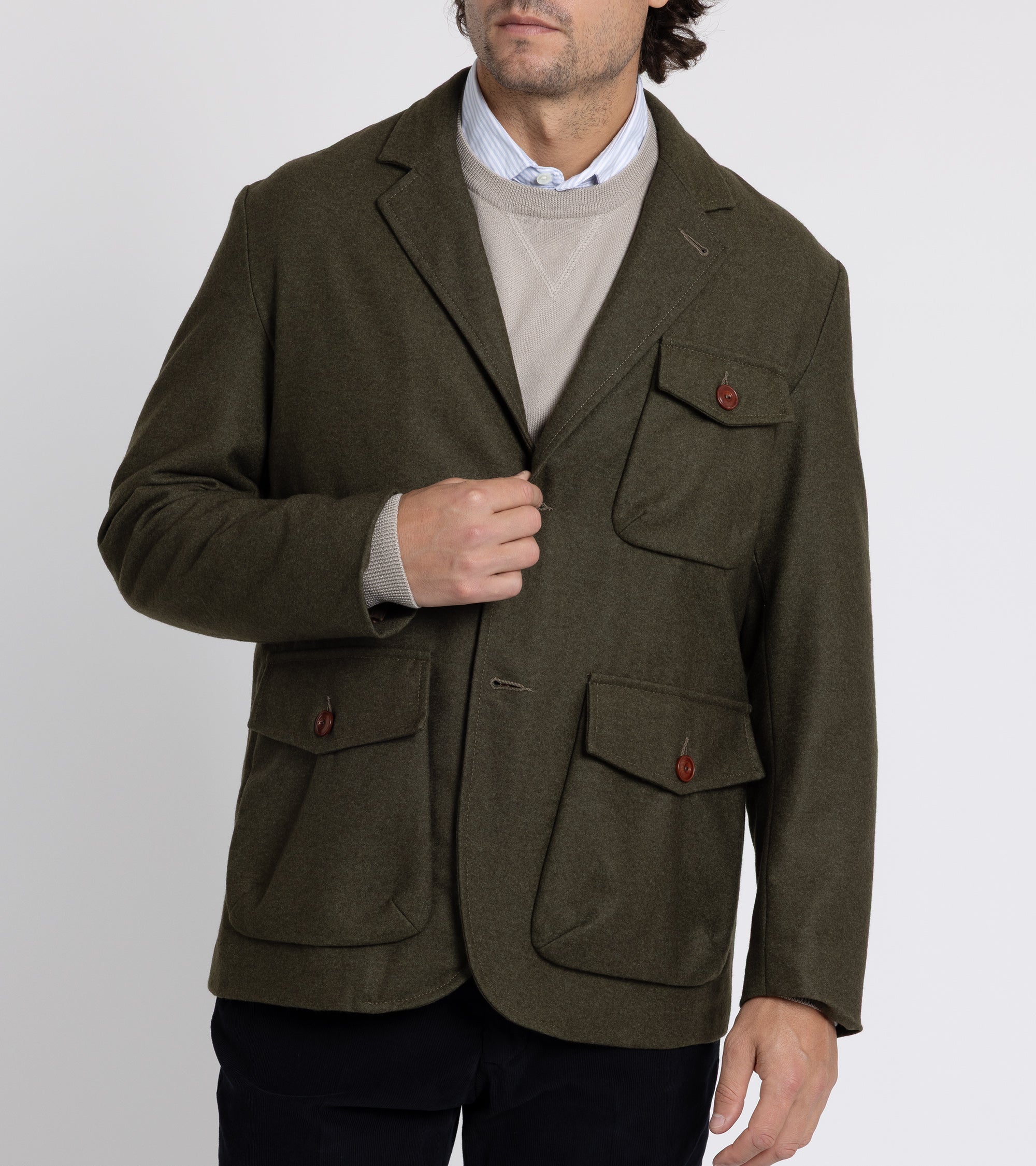 East Harbour Surplus Chester Washed Wool Flannel Jacket: Olive