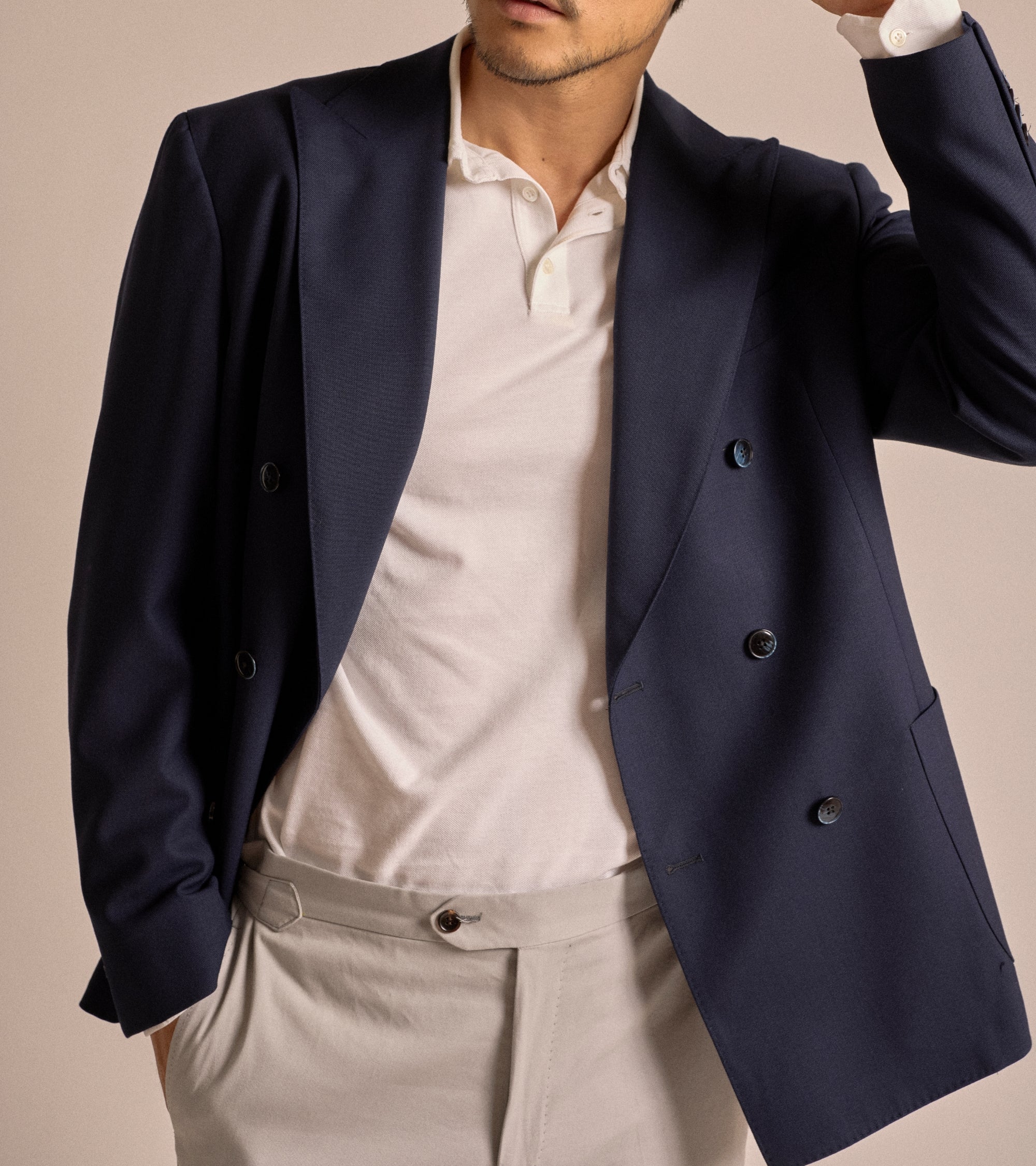 Trunk Webb Tropical Wool Double Breasted Jacket: Navy