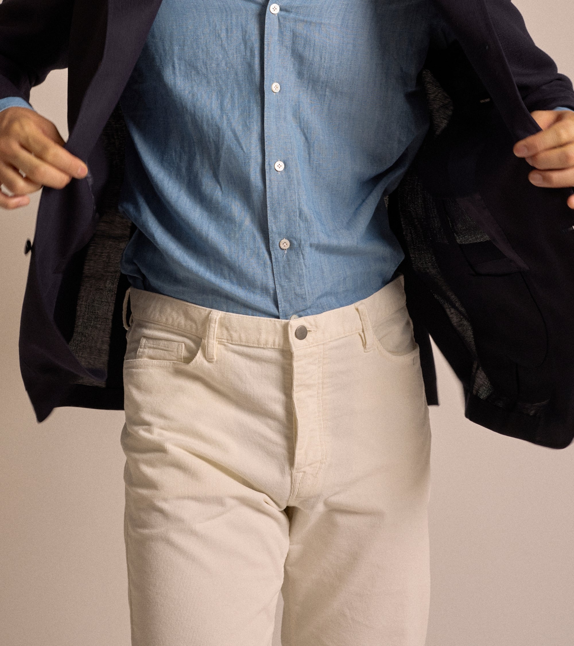 Trunk Dean Corduroy 5 Pocket Trousers: Egret White