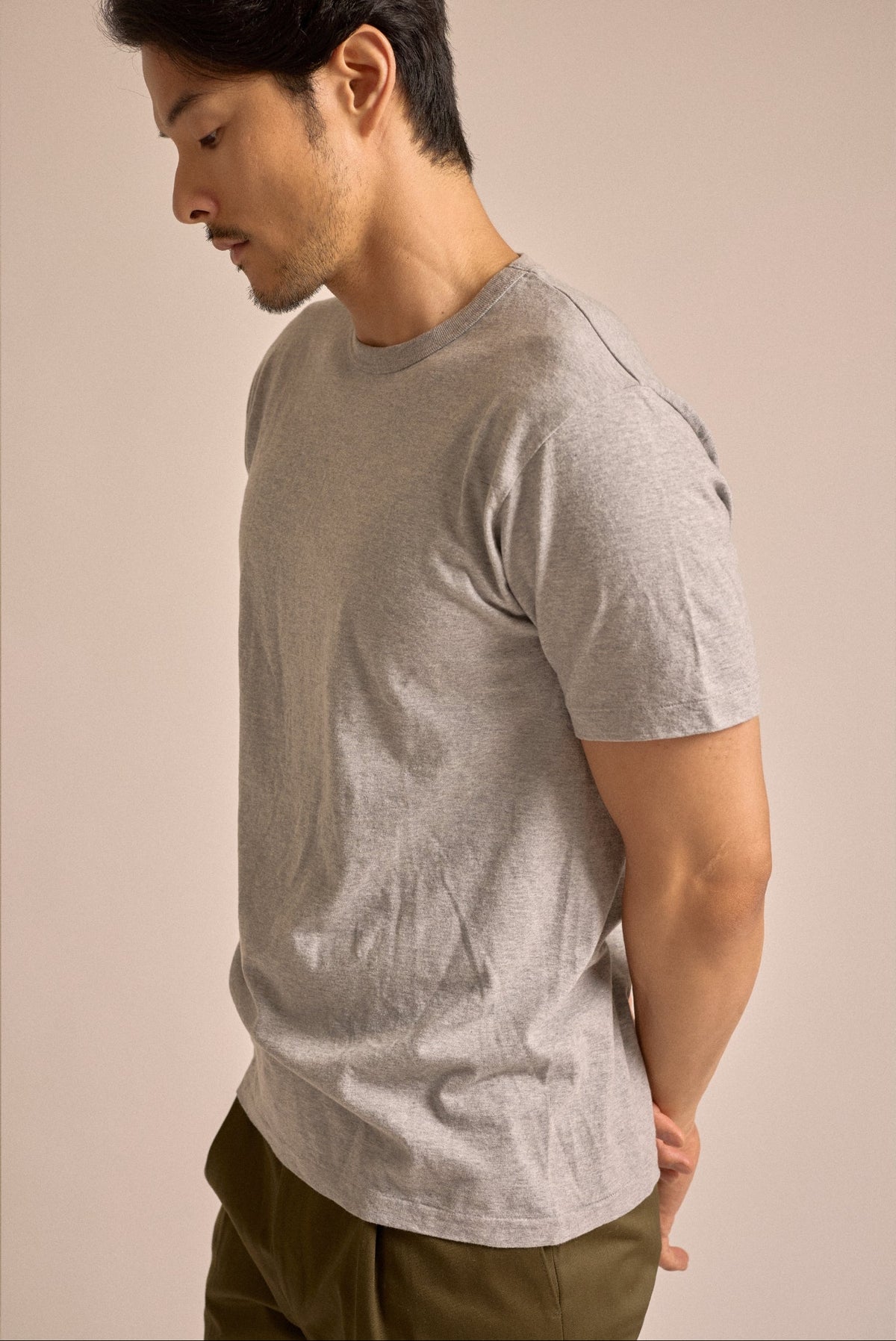 Sunray Sportswear Haleiwa short sleeve cotton t-shirt in hambledon grey, fabric detail.