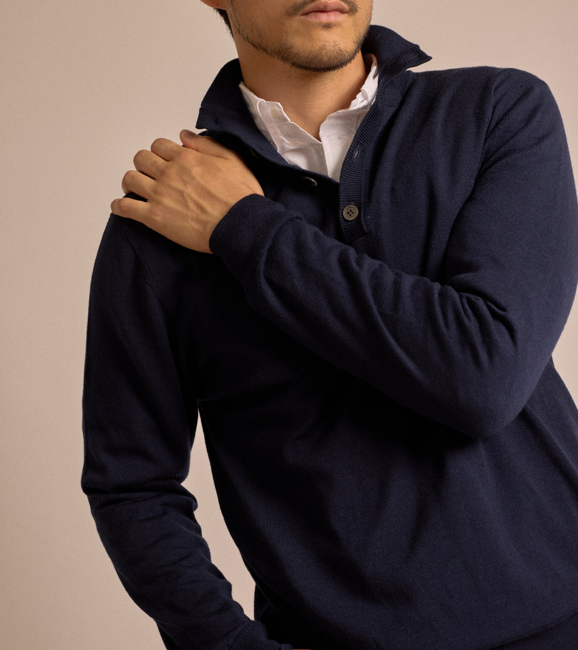 Trunk Bennet Merino Button Neck Sweater: Navy