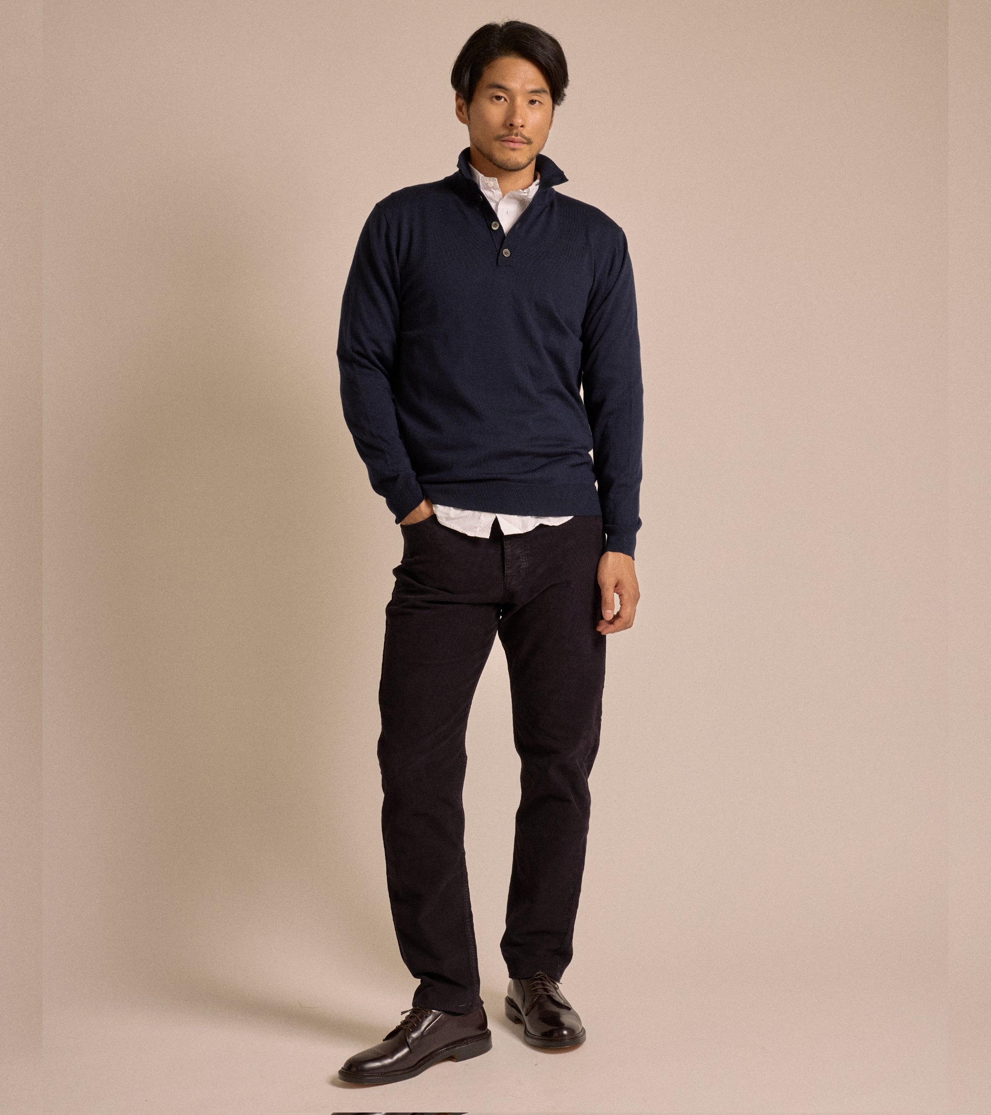 Trunk Bennet Merino Button Neck Sweater: Navy