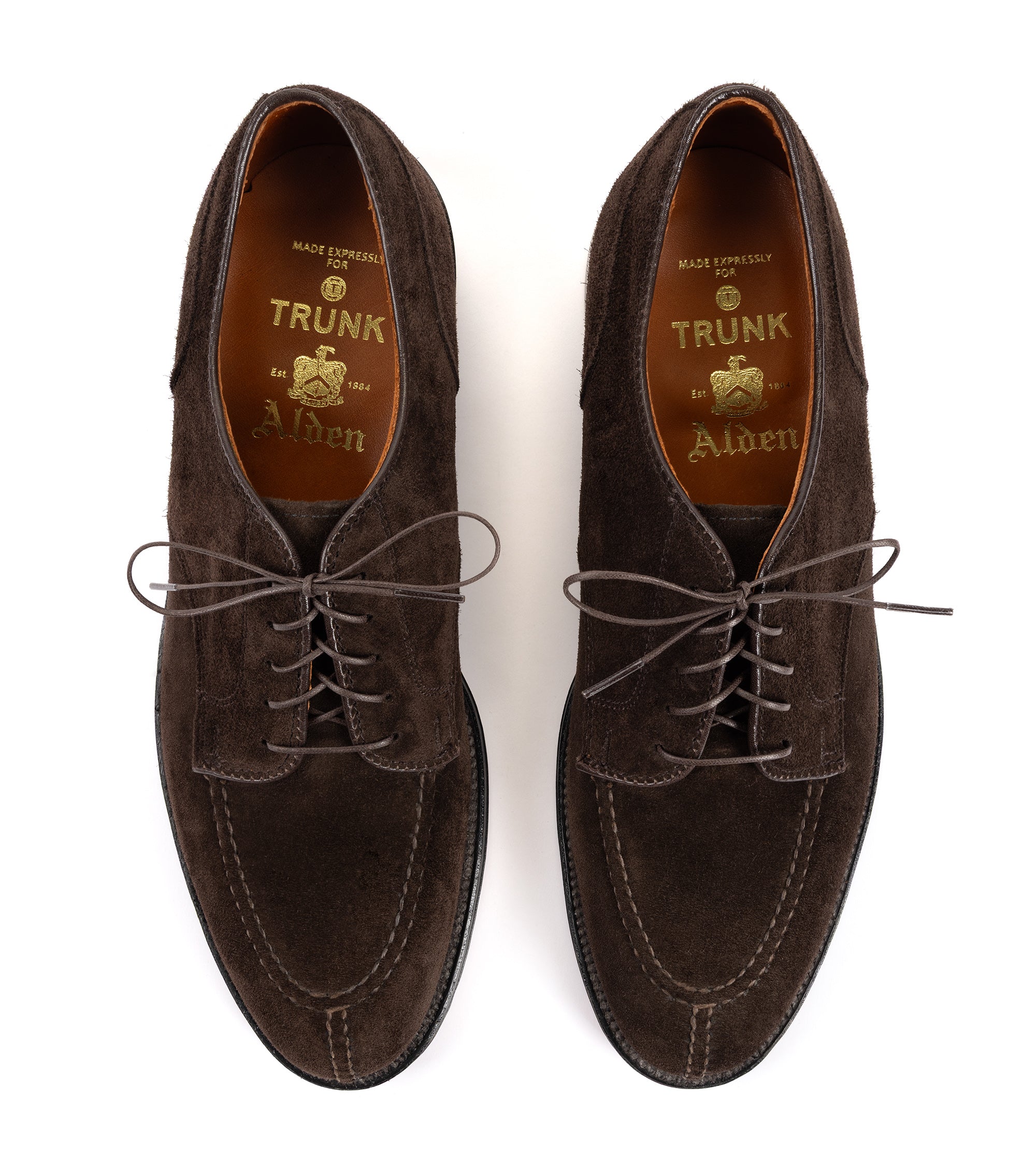 Alden for Trunk Suede Norwegian Split Toe Blucher Shoe: Chocolate 2246