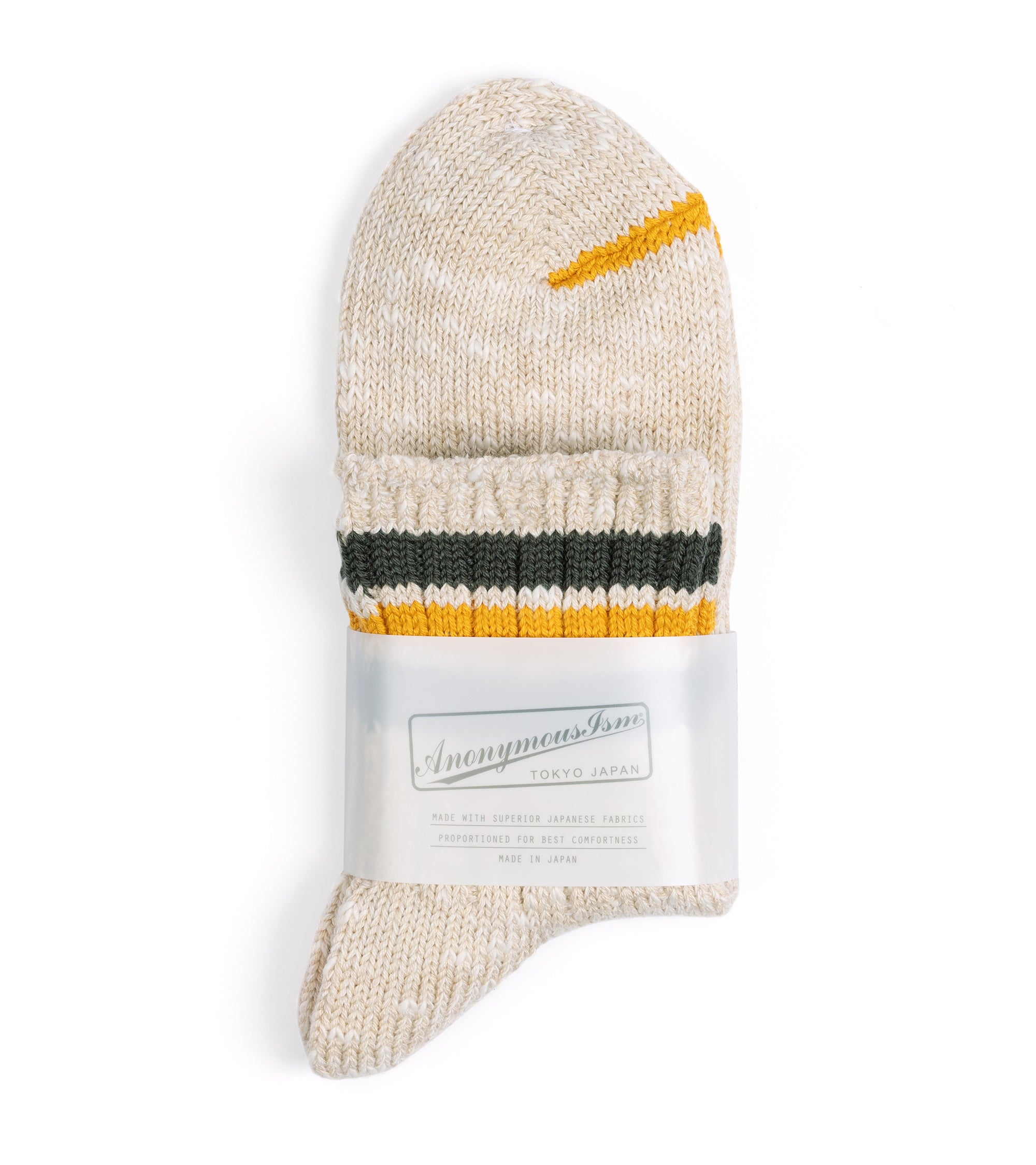 Anonymous Ism 3 Line Slub Q Socks: Beige/Olive/Yellow