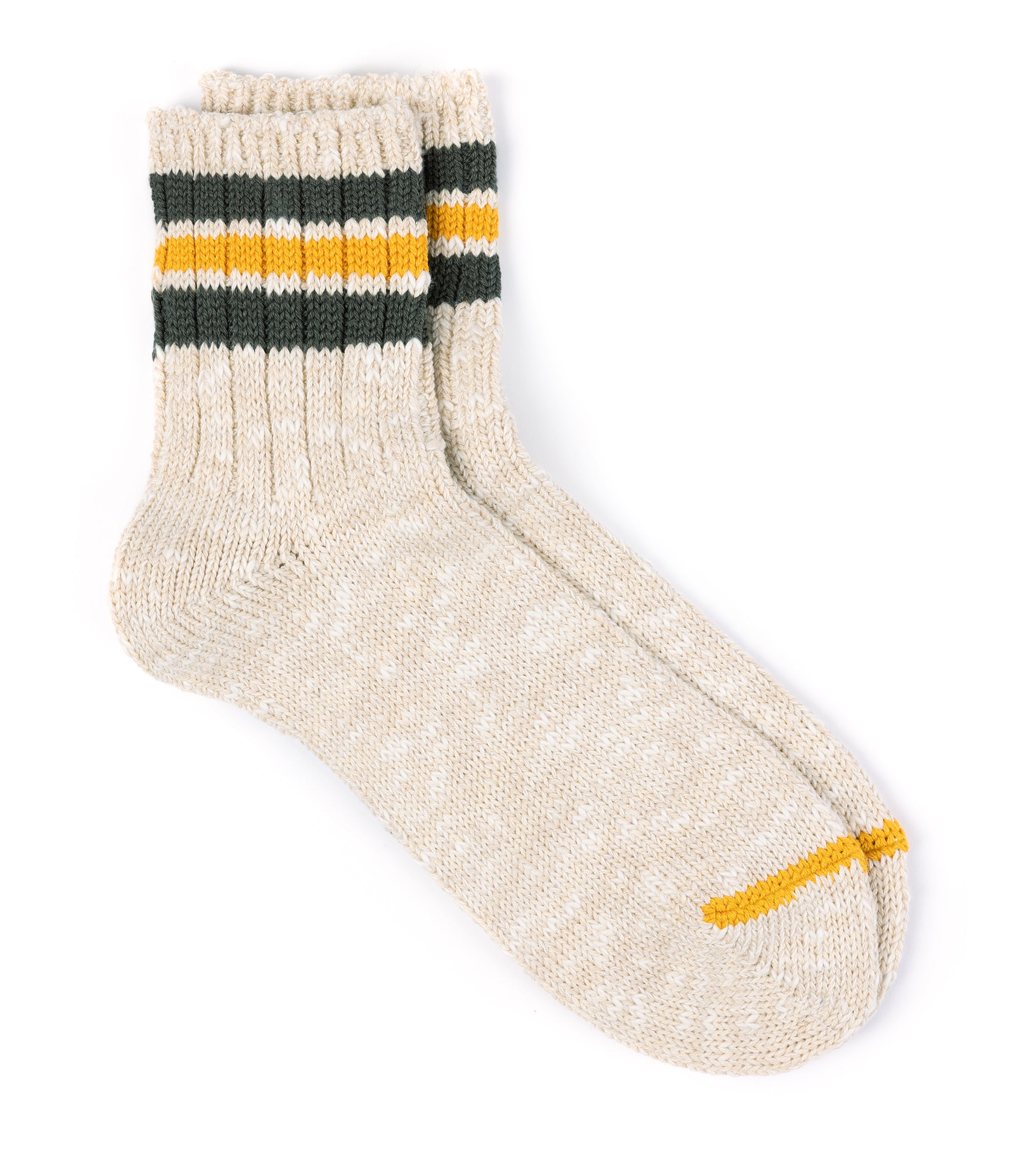 Anonymous Ism 3 Line Slub Q Socks: Beige/Olive/Yellow