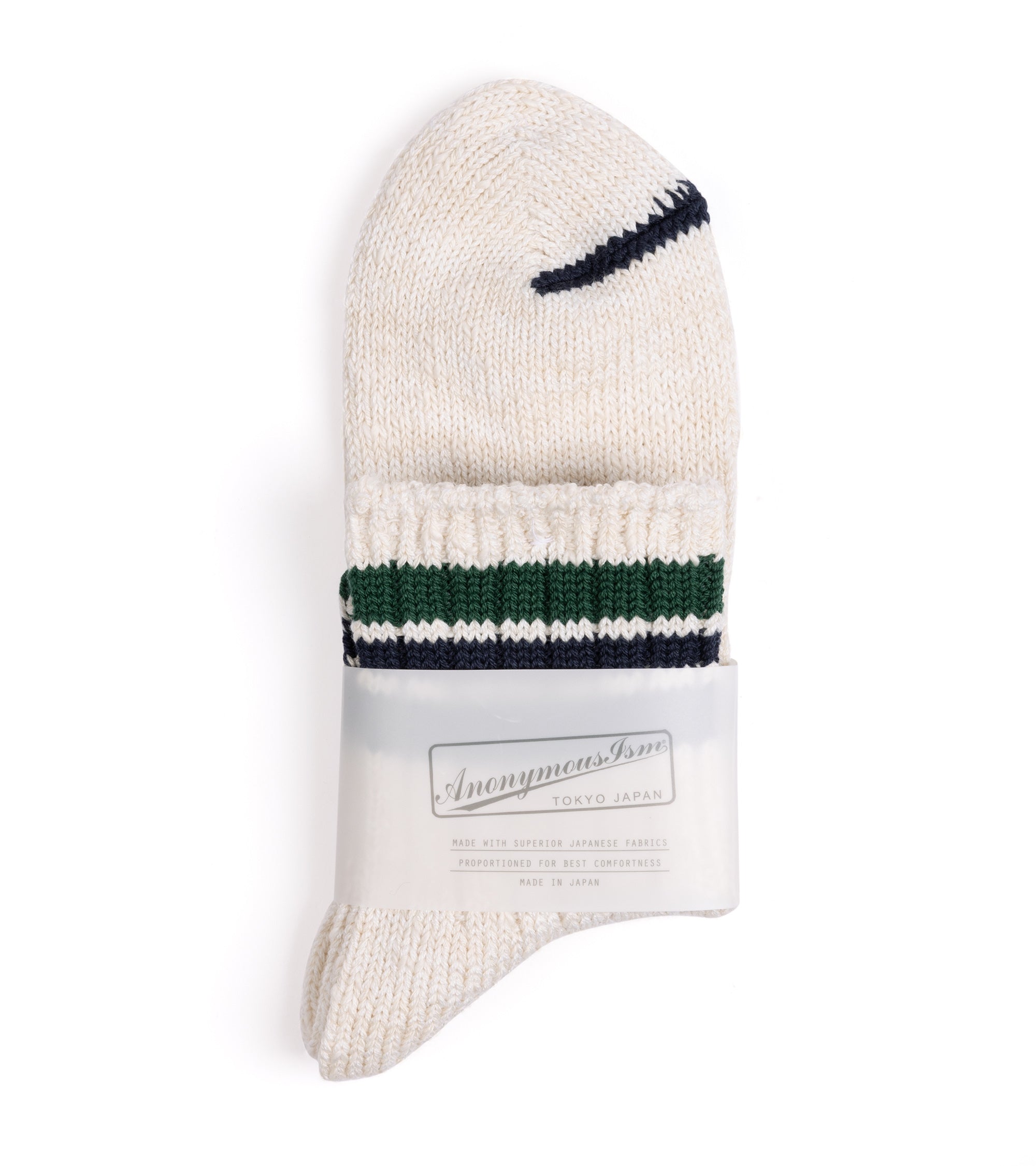 Anonymous Ism 3 Line Slub Q Socks: Ivory/Green/Blue