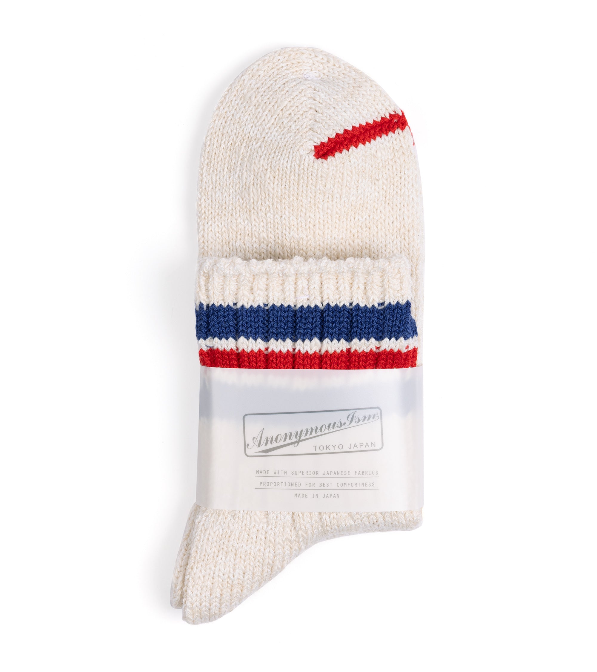 Anonymous Ism 3 Line Slub Q Socks: Off White/Blue/Red