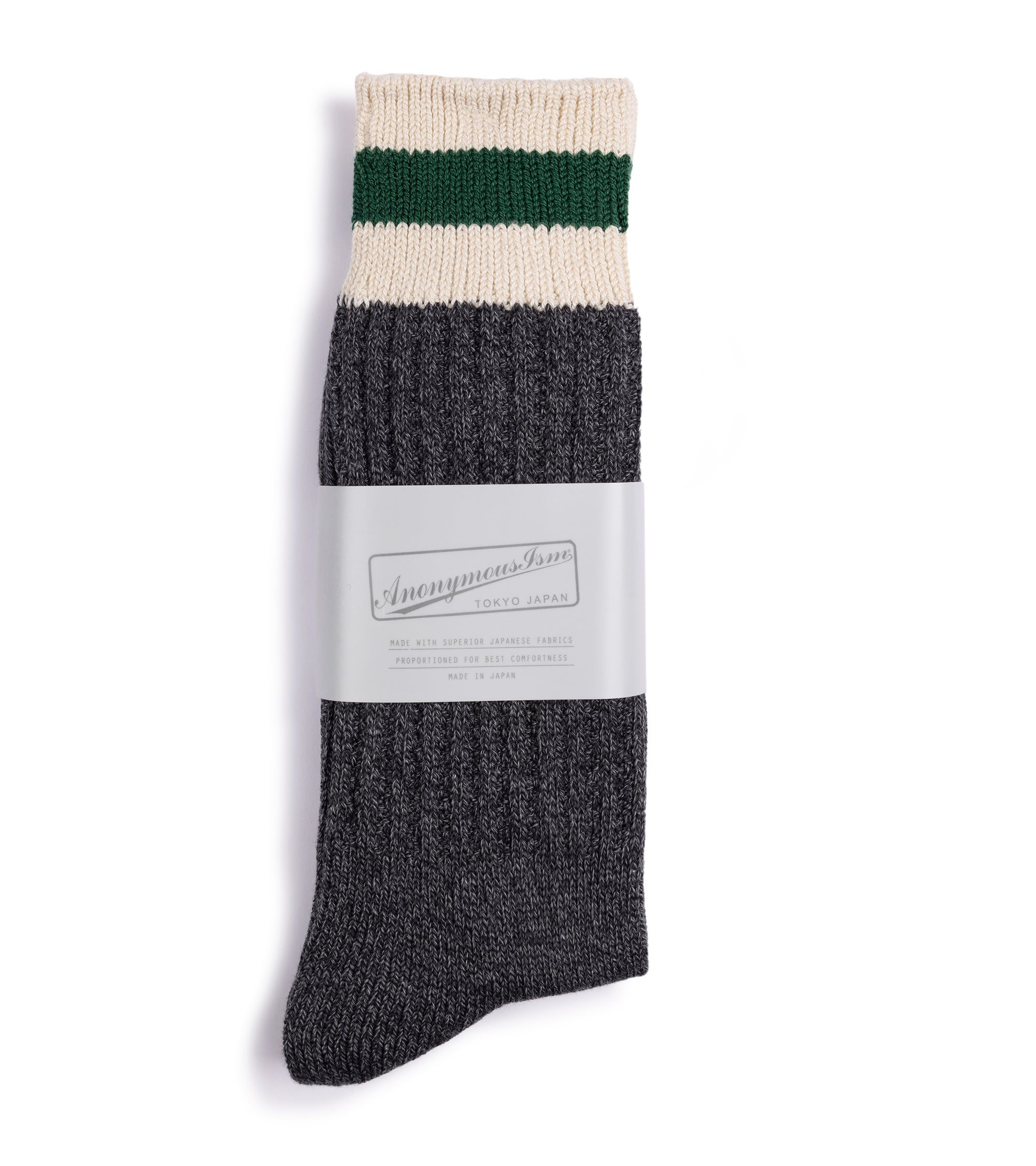 Anonymous Ism Tuck Cuff Stripe Crew Socks: Charcoal
