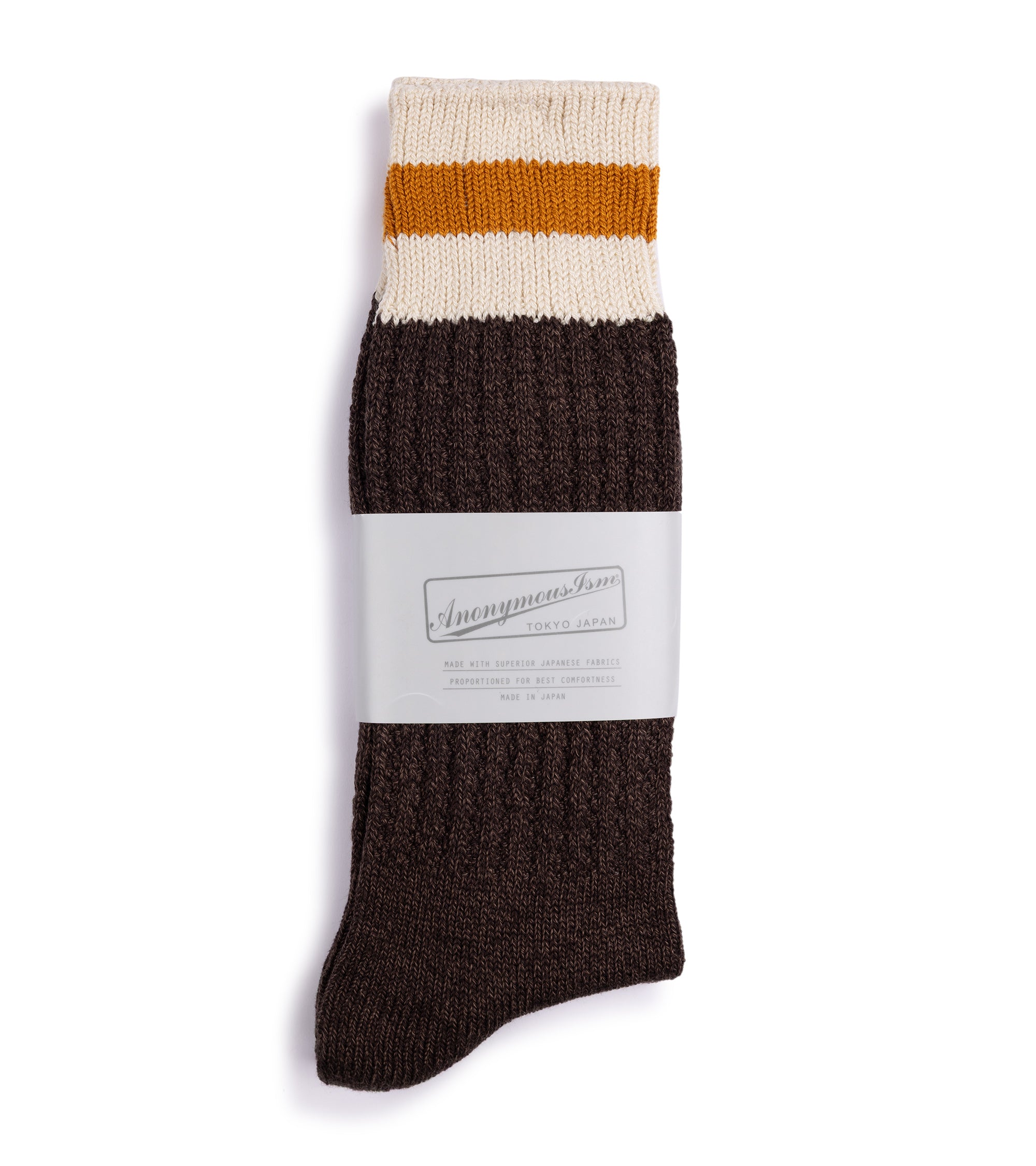 Anonymous Ism Tuck Cuff Stripe Crew Socks: Dark Brown