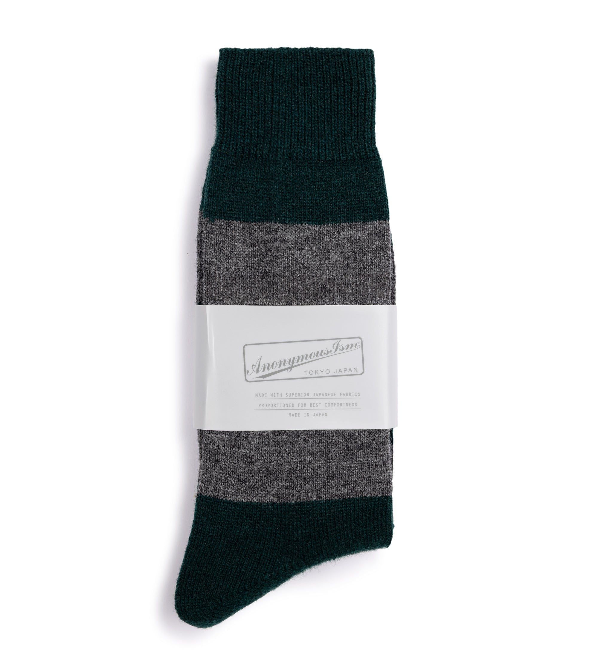 Anonymous Ism Wool Cashmere Stripe Crew Socks: Moss