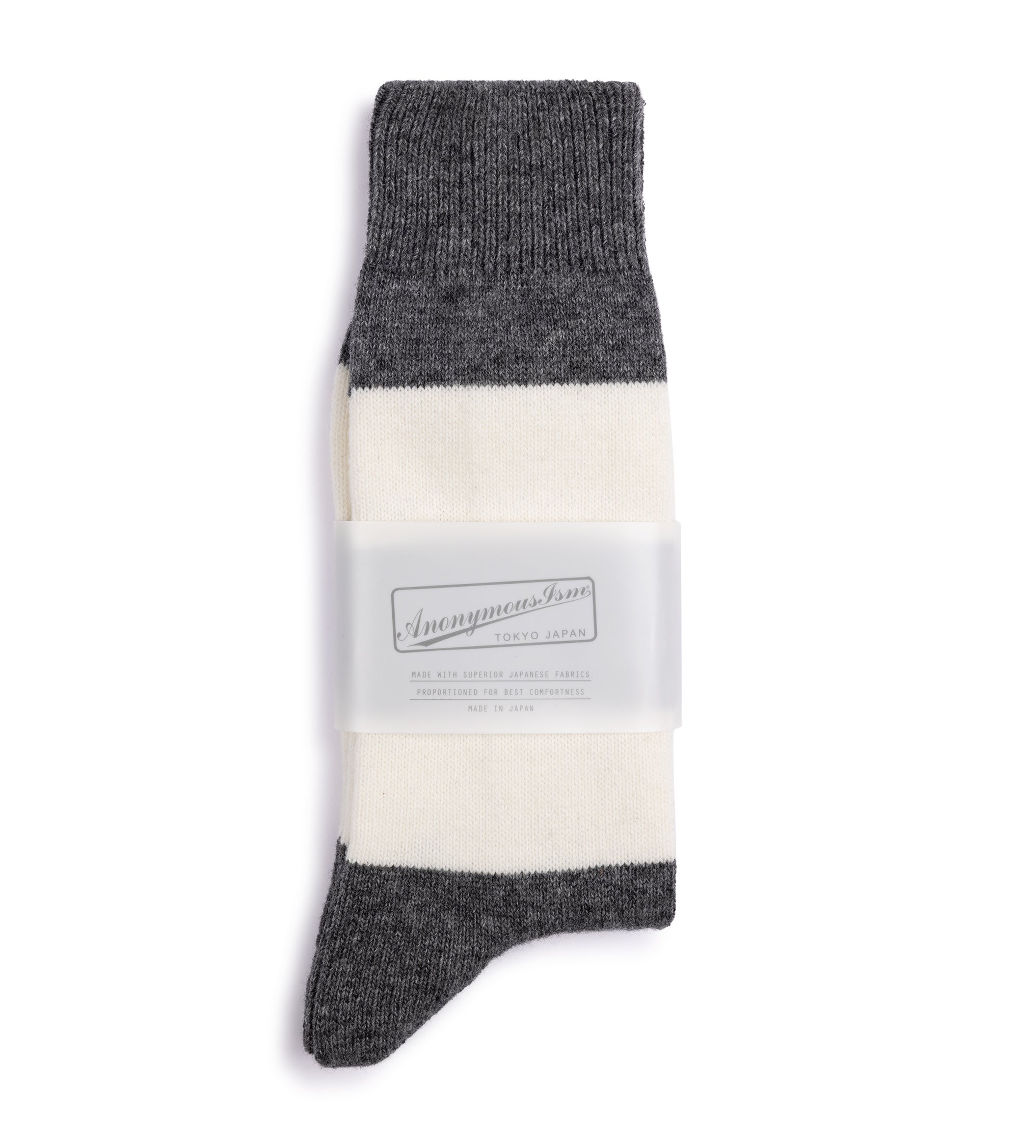 Anonymous Ism Wool Cashmere Stripe Crew Socks: Dark Grey