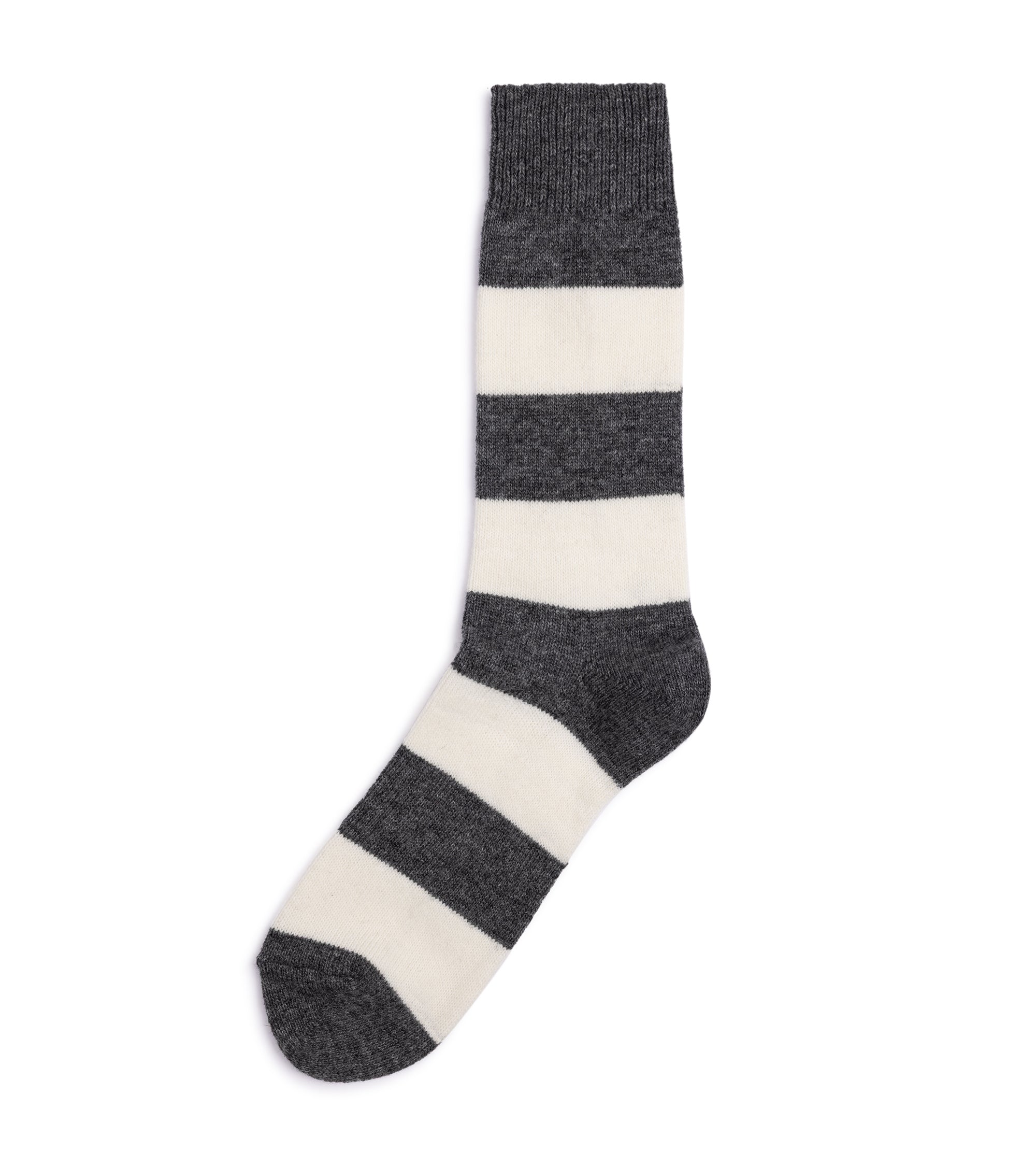 Anonymous Ism Wool Cashmere Stripe Crew Socks: Dark Grey