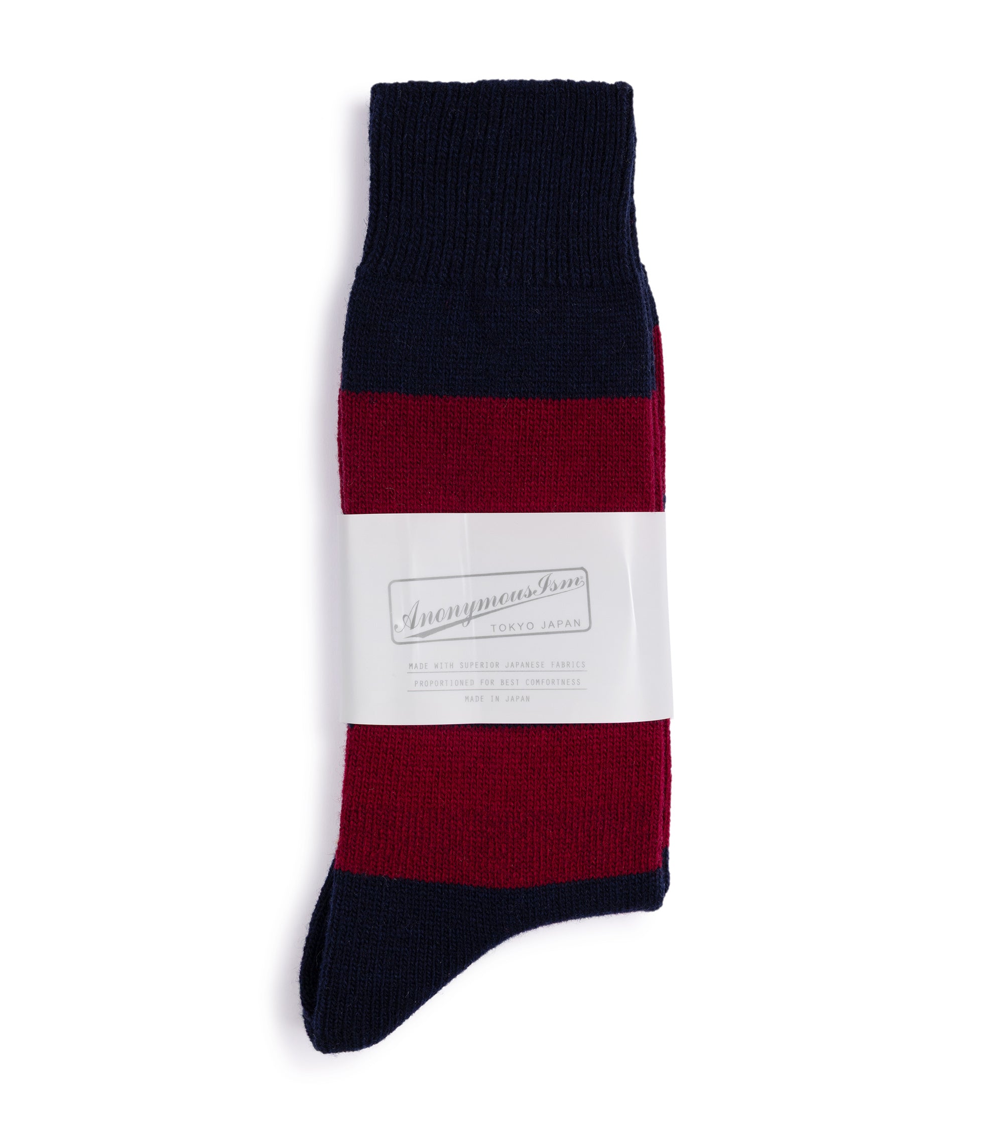 Anonymous Ism Wool Cashmere Stripe Crew Socks: Navy