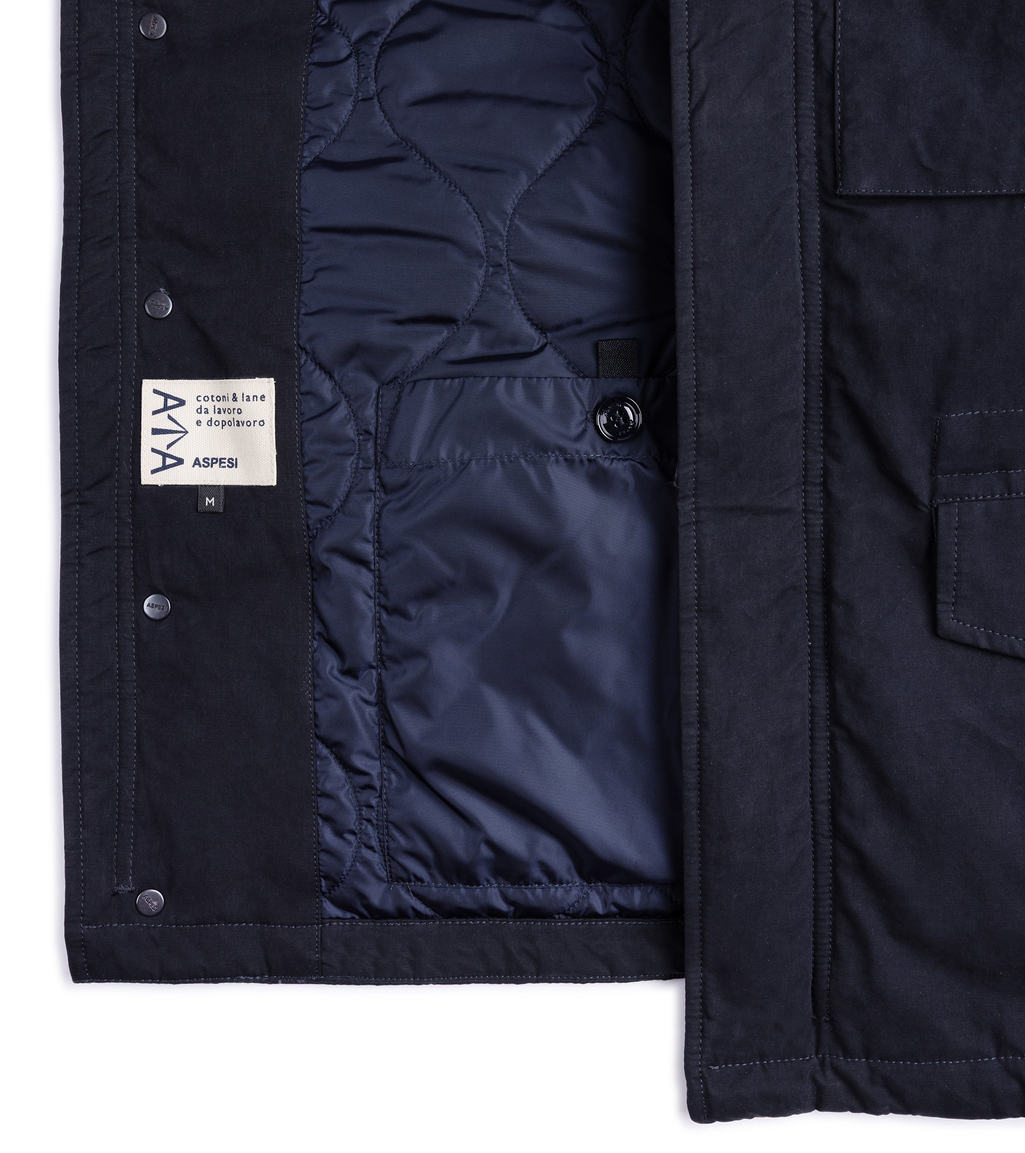 Aspesi Mini Field Dry Wax Cotton Padded Jacket: Black Navy