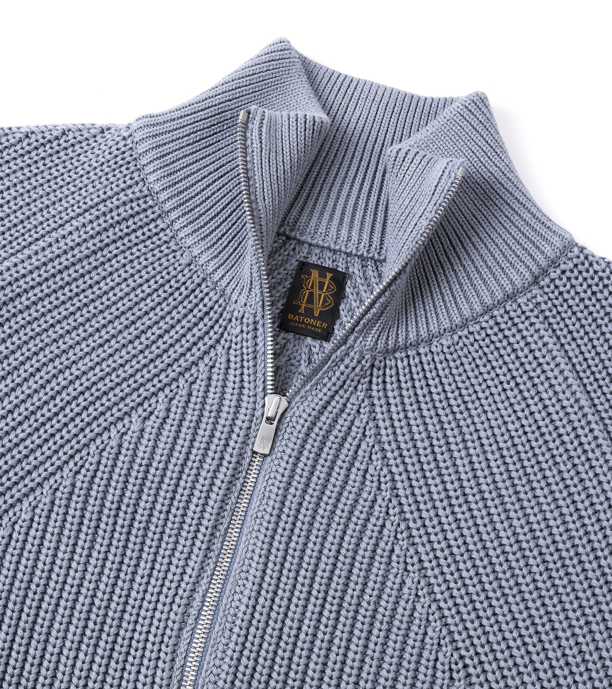 Batoner Signature Driver's Knit Cotton Zip Cardigan: Grey Saxe