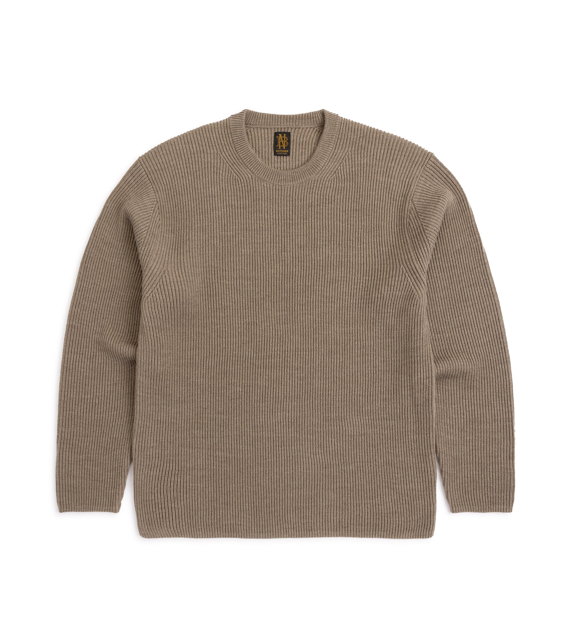 Batoner Solid Wool Rib Crew Neck Sweater: Melange Brown