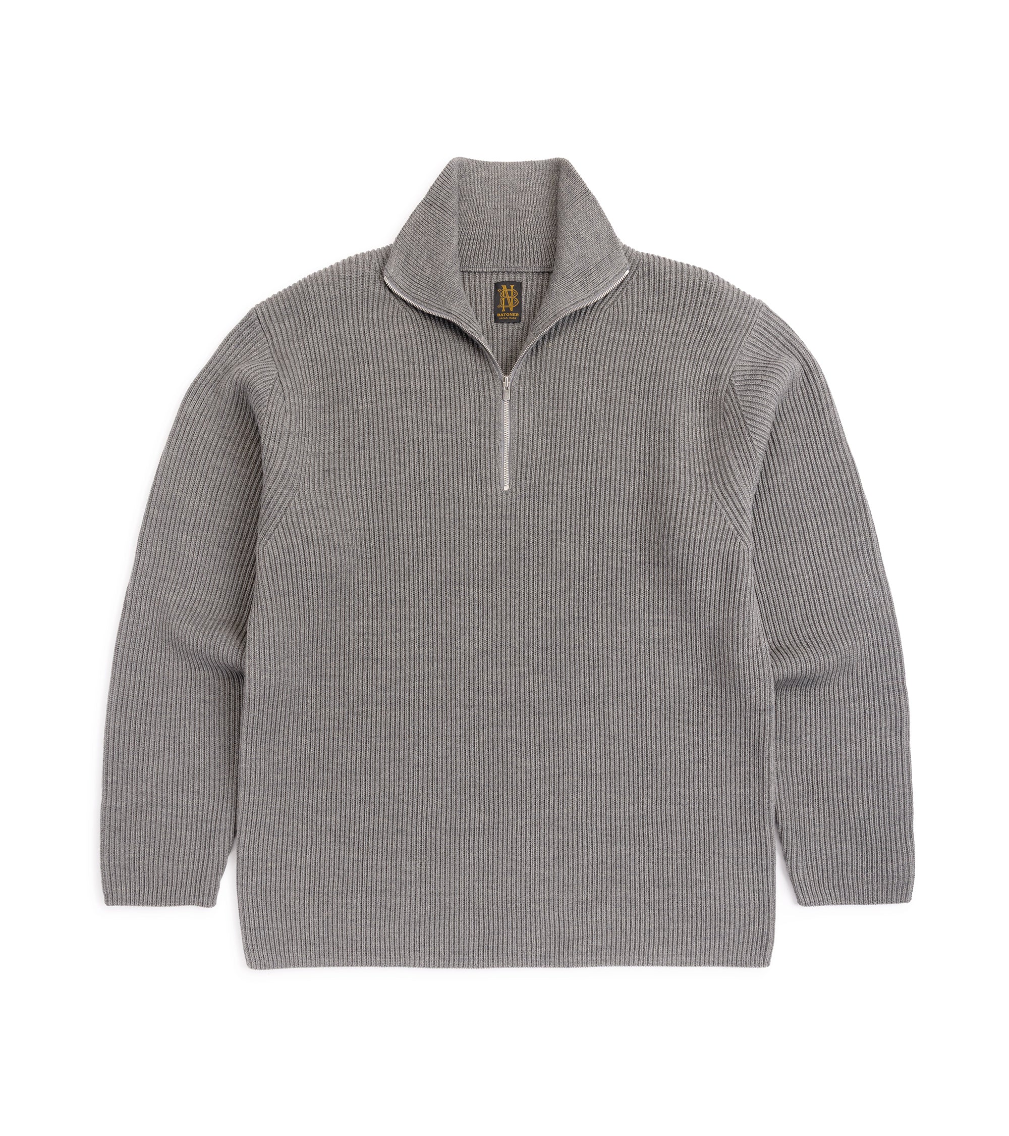 Batoner Solid Wool Rib Half Zip Sweater: Grey