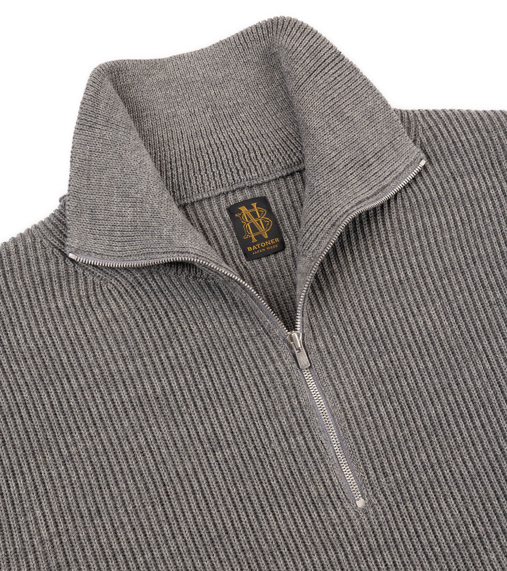 Batoner Solid Wool Rib Half Zip Sweater: Grey