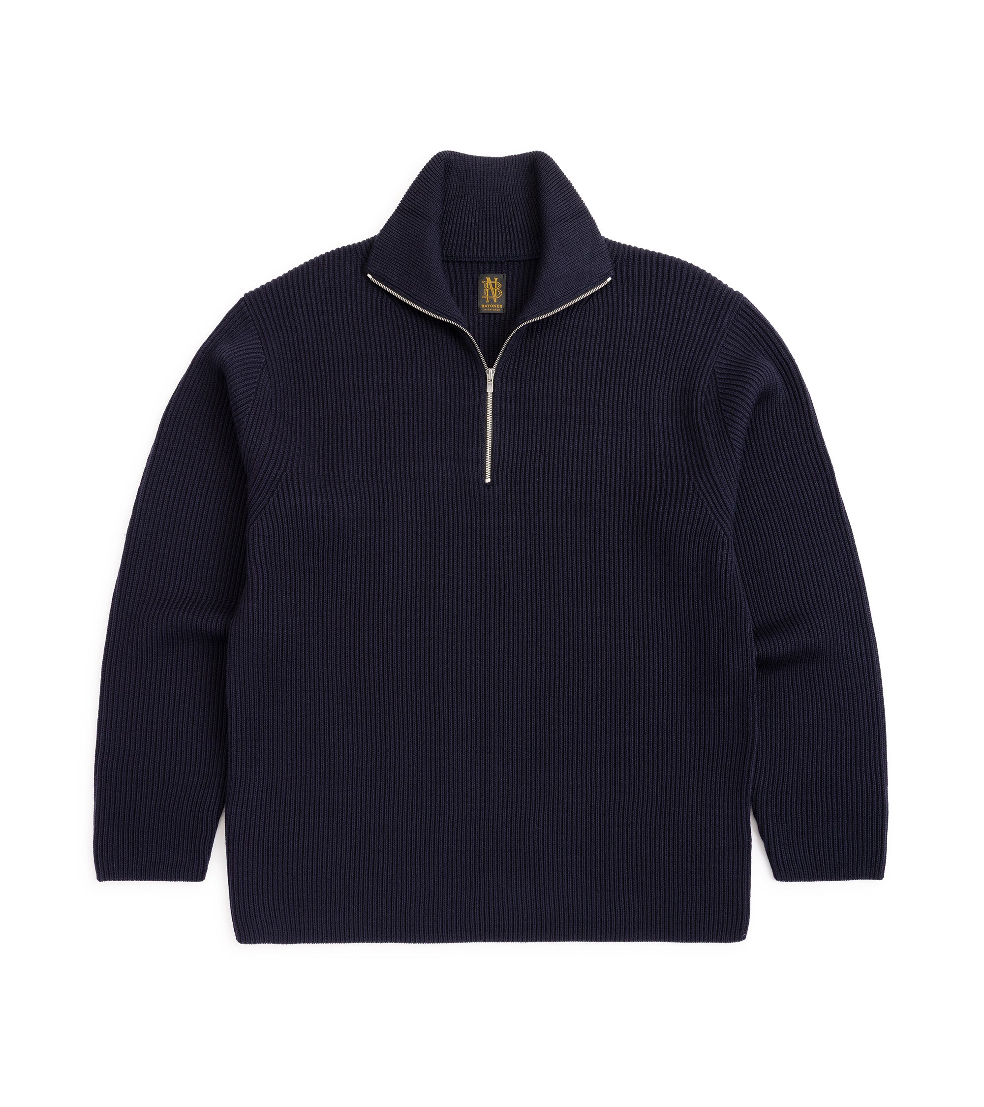 Batoner Solid Wool Rib Half Zip Sweater: Navy