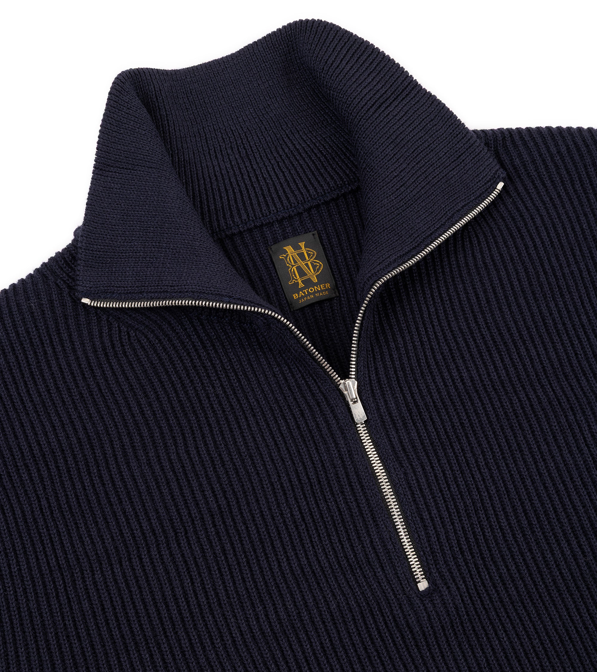 Batoner Solid Wool Rib Half Zip Sweater: Navy
