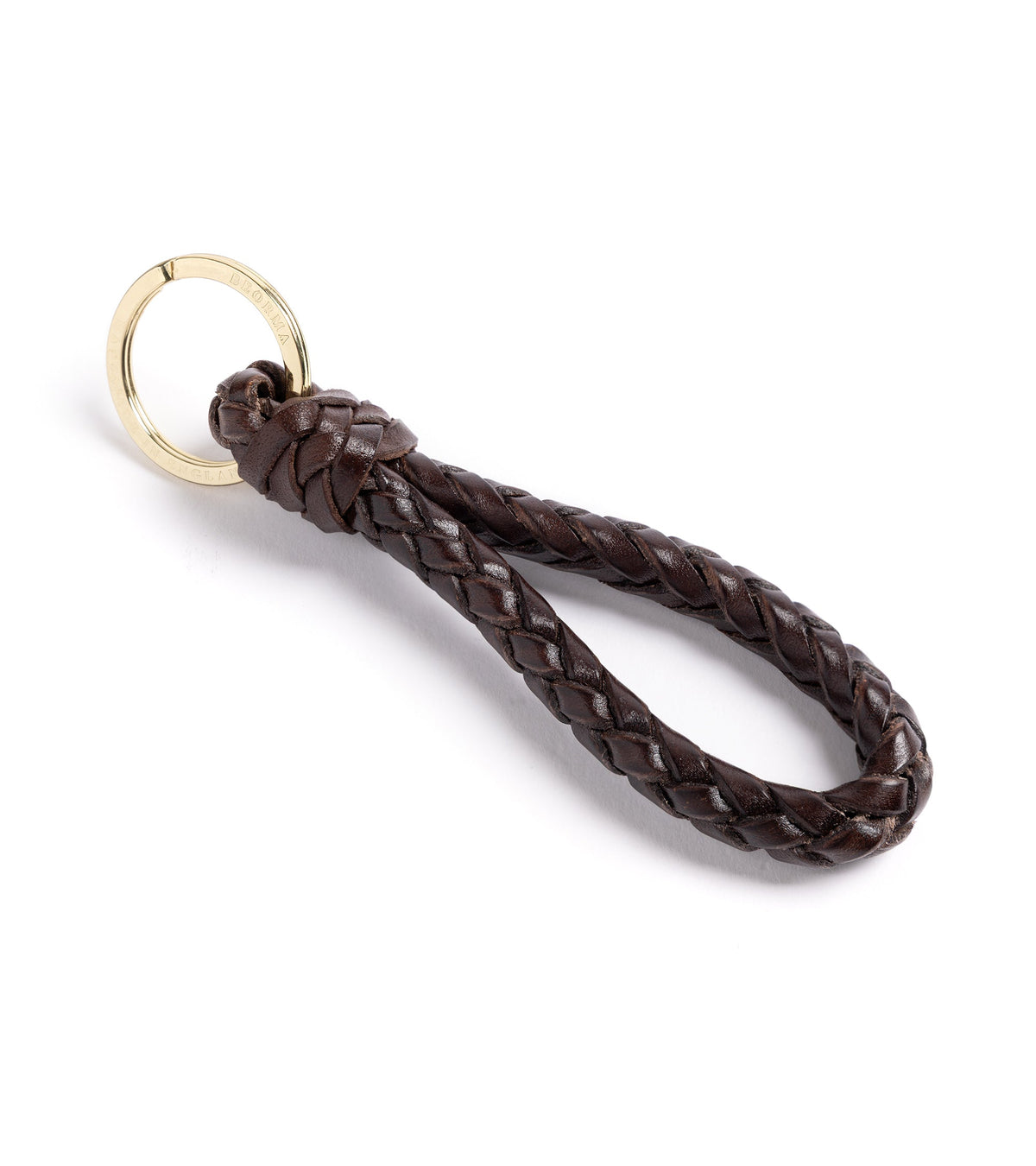 Beorma Leather Plaited Key Fob in dark brown, hand-plaited leather
