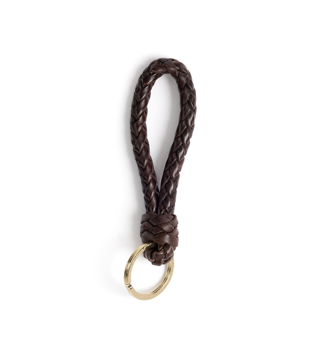 Beorma Leather Plaited Key Fob in dark brown, additional view