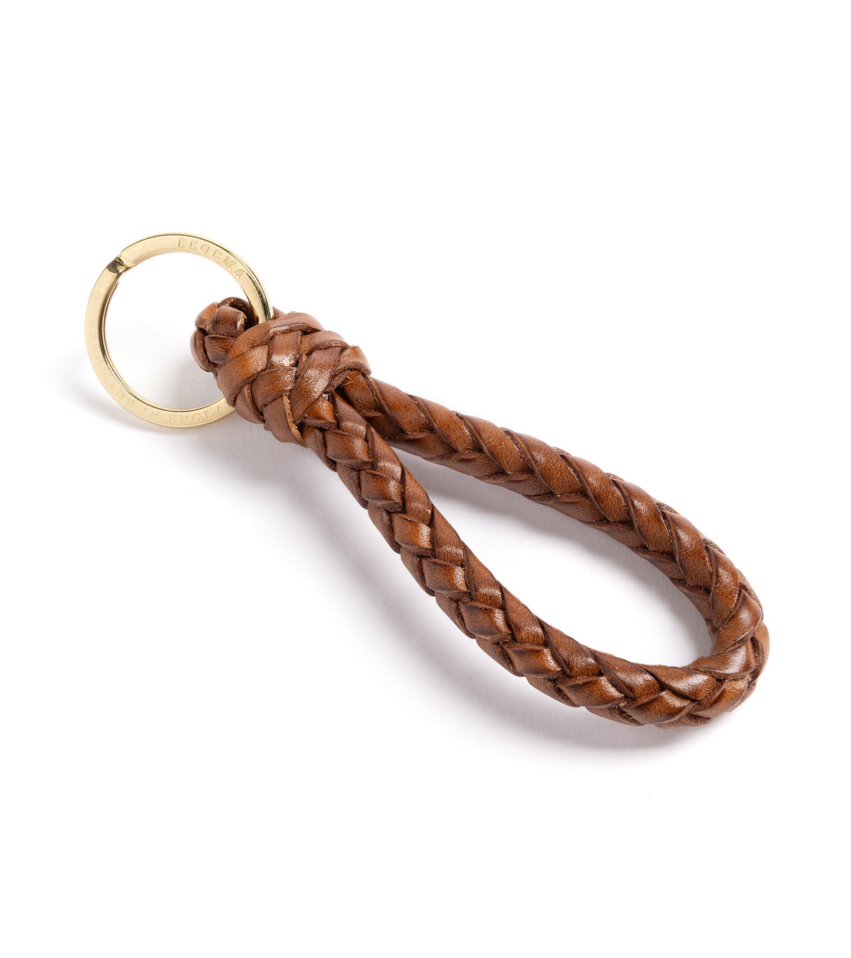 Beorma Leather Plaited Key Fob in tan, hand-plaited leather