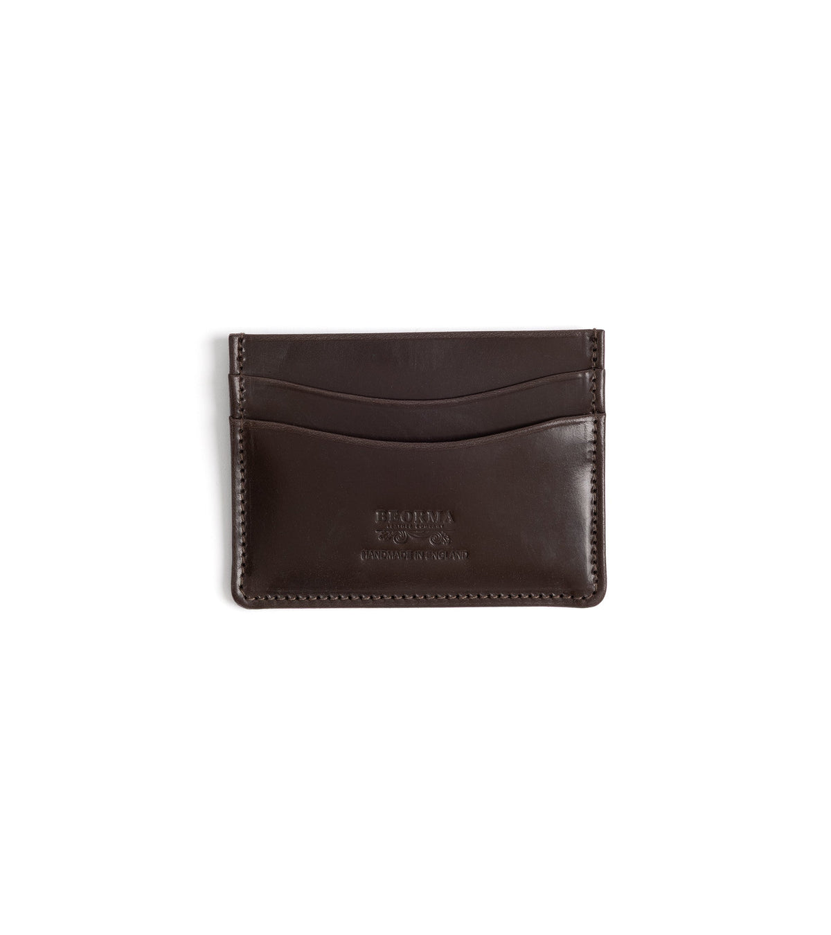 Beorma Slim Bridle Leather Card Case in dark brown, handcrafted in England