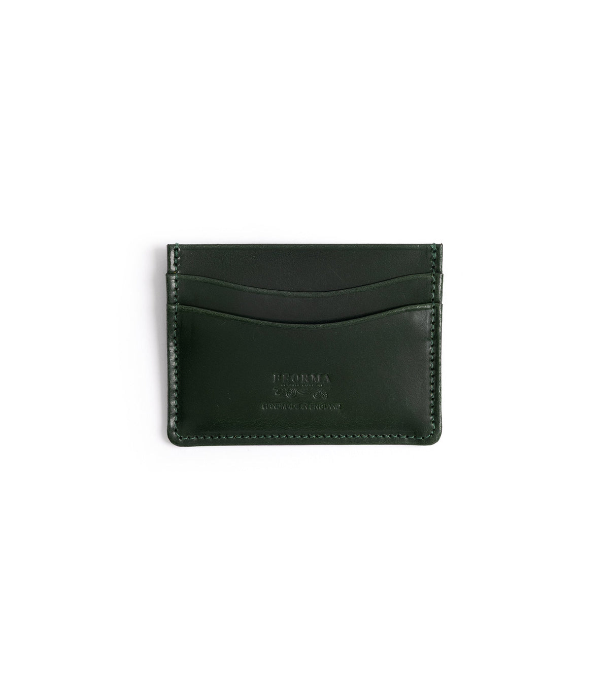 Beorma Slim Bridle Leather Card Case in green, handcrafted in England