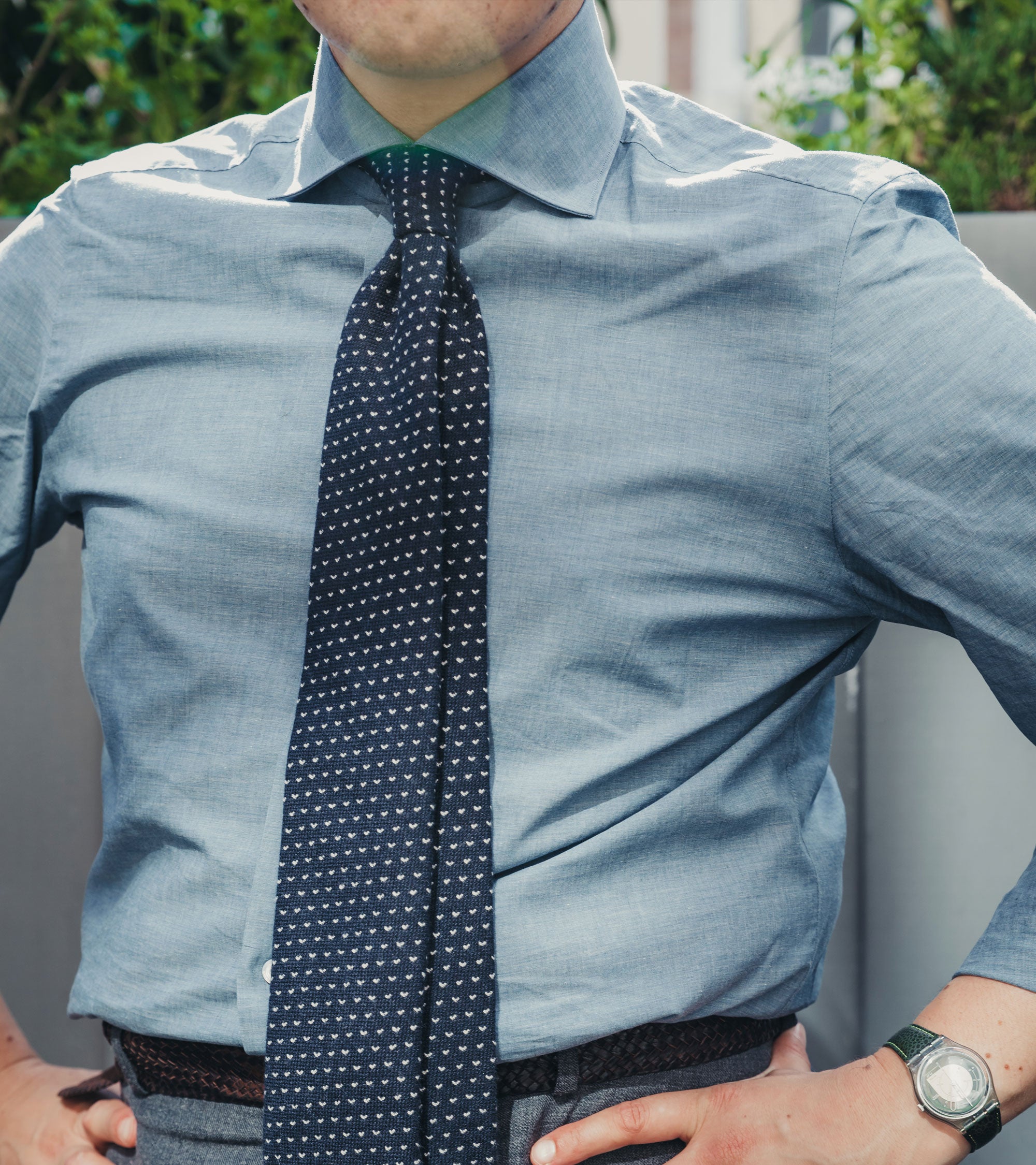 Finamore for Trunk Milano Eduardo Cotton Chambray Formal Shirt: Blue