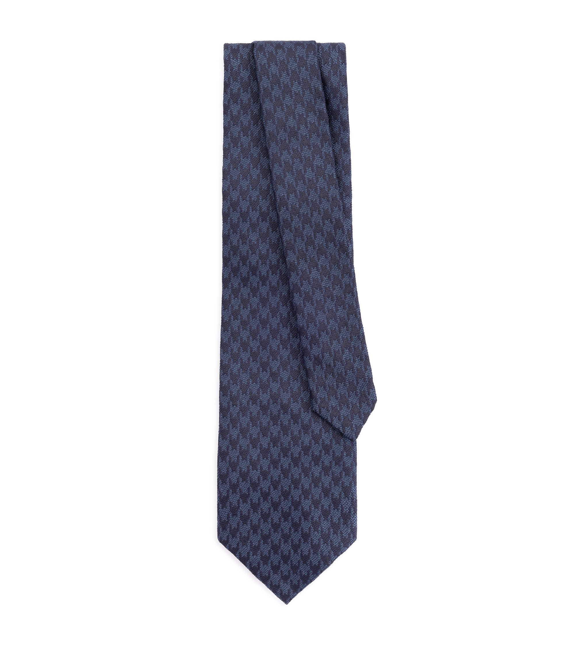 Bigi Houndstooth Shantung Silk Tie: Navy